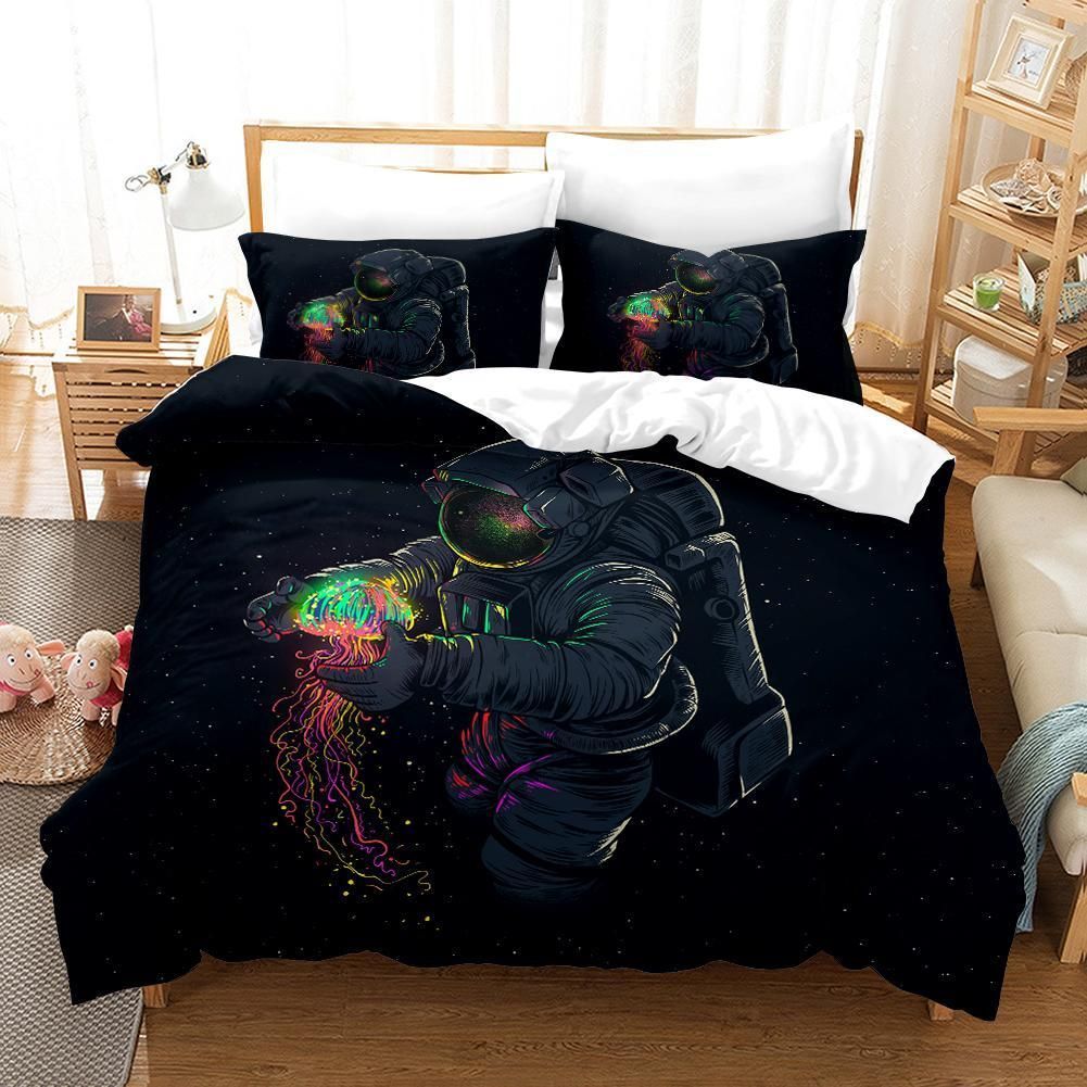 3d Black Astronaut Colorful Jellyfish Bedding Set