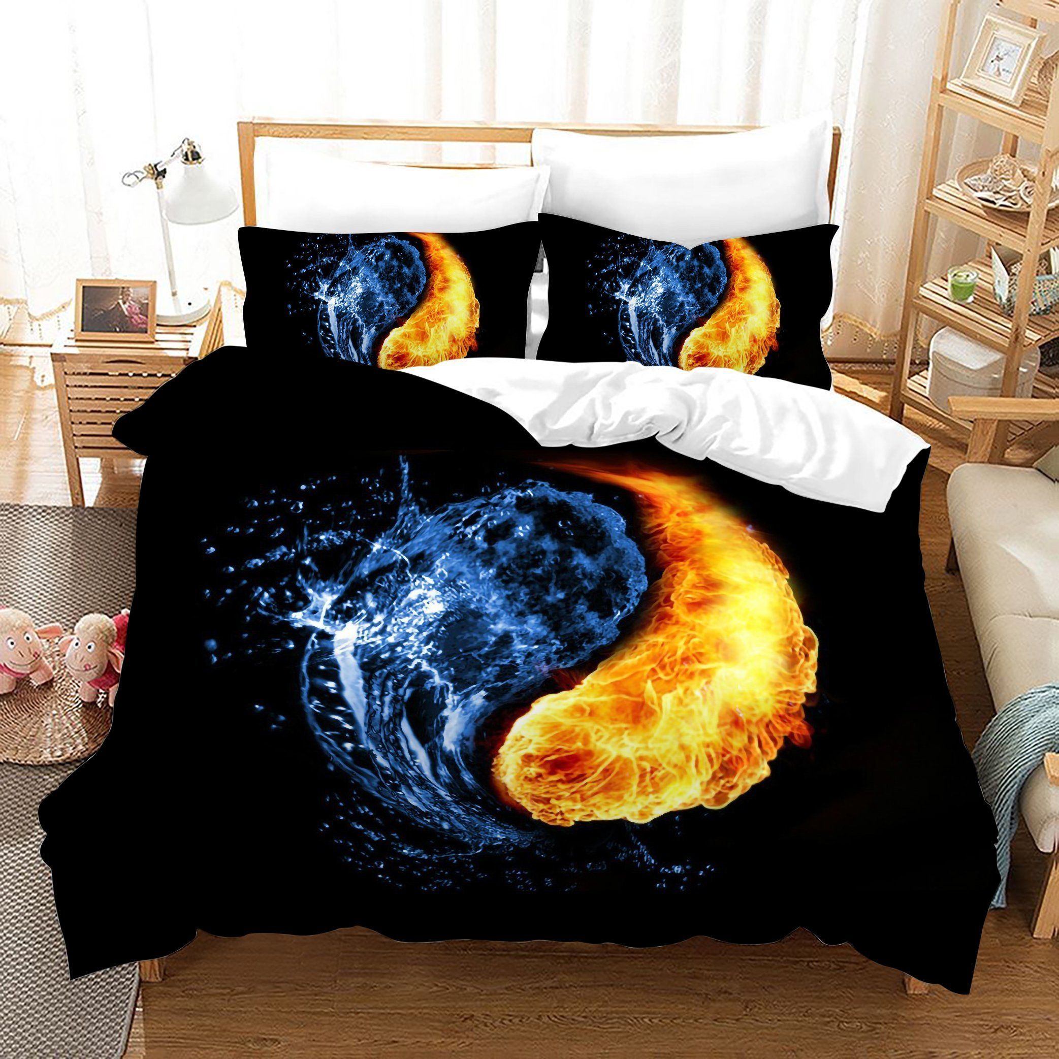 3d Black Blue Golden Tai Chi Eight Diagrams Bedding Set