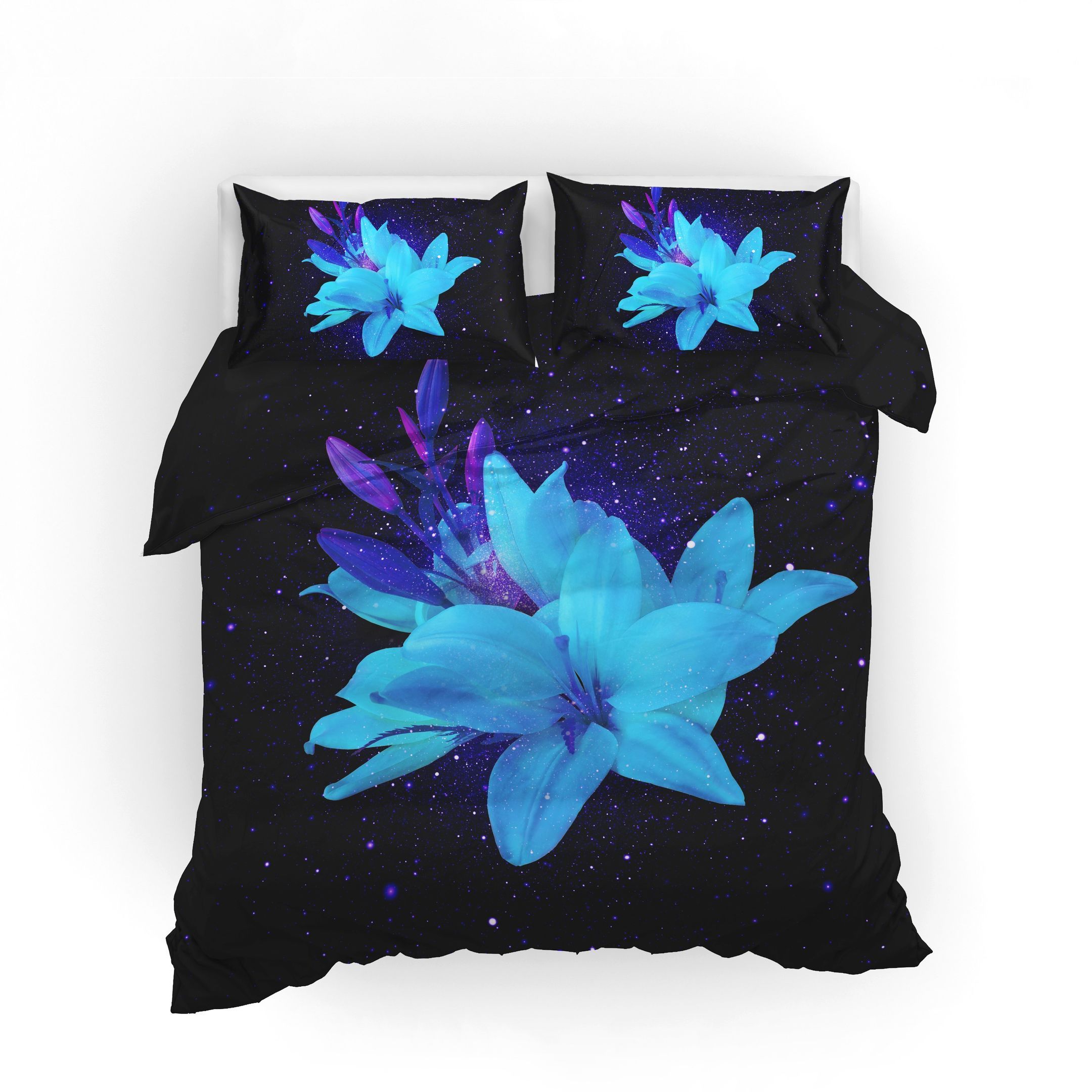 3d Black Blue Lily Flower Bedding Set