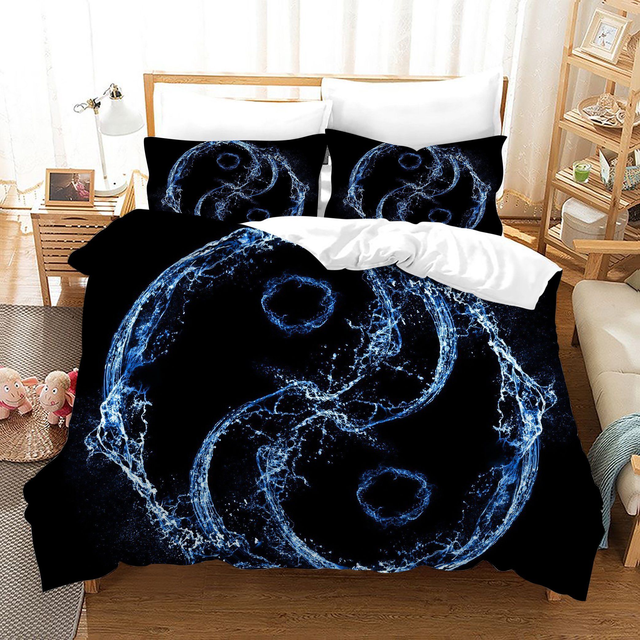 3d Black Blue Tai Chi Eight Diagrams Bedding Set