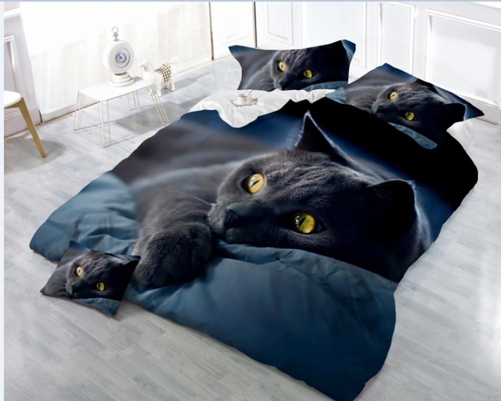 3D Black Cat Printing Polyester Bedding Set
