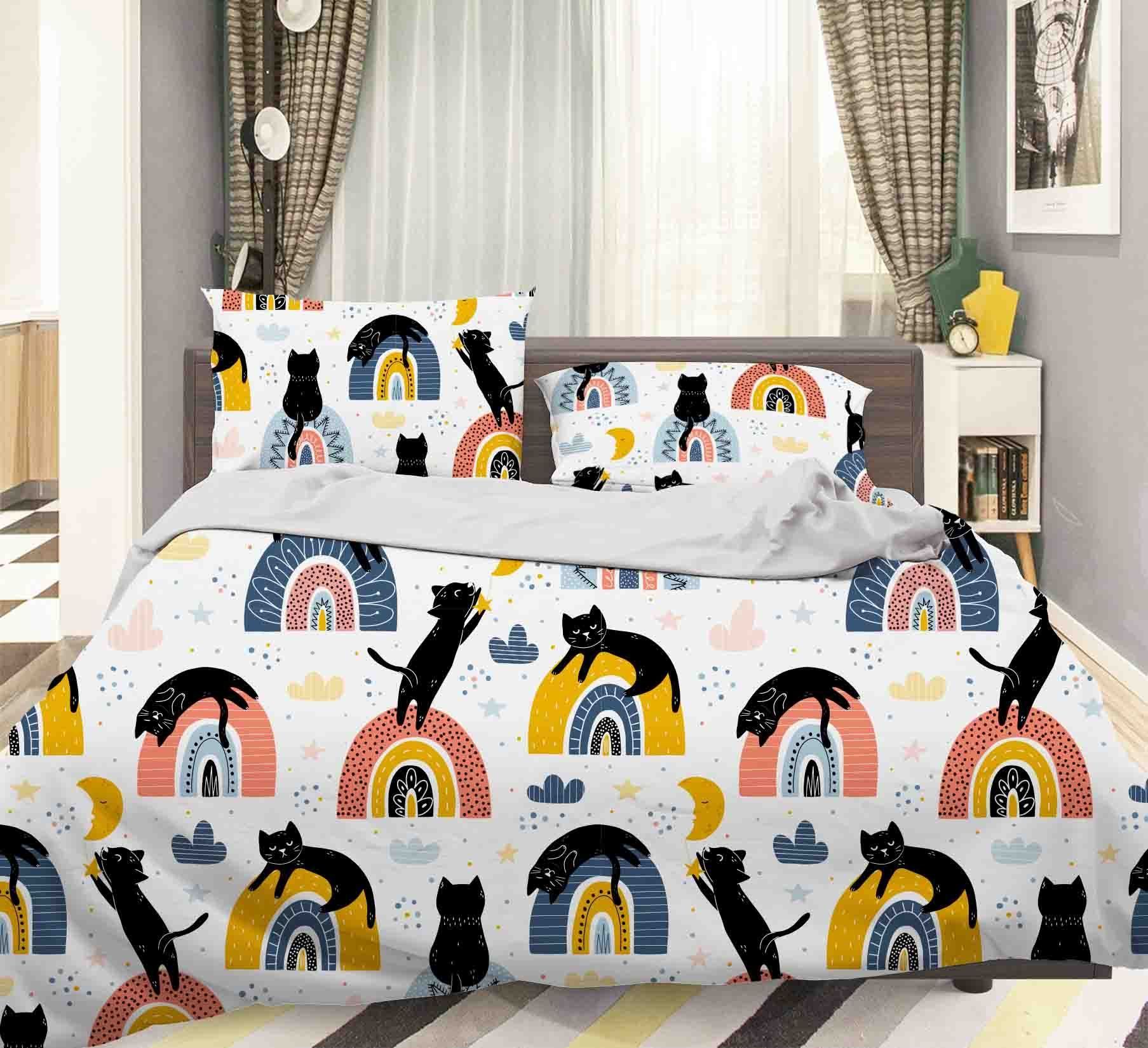 3d Black Cat Rainbow Bedding Set