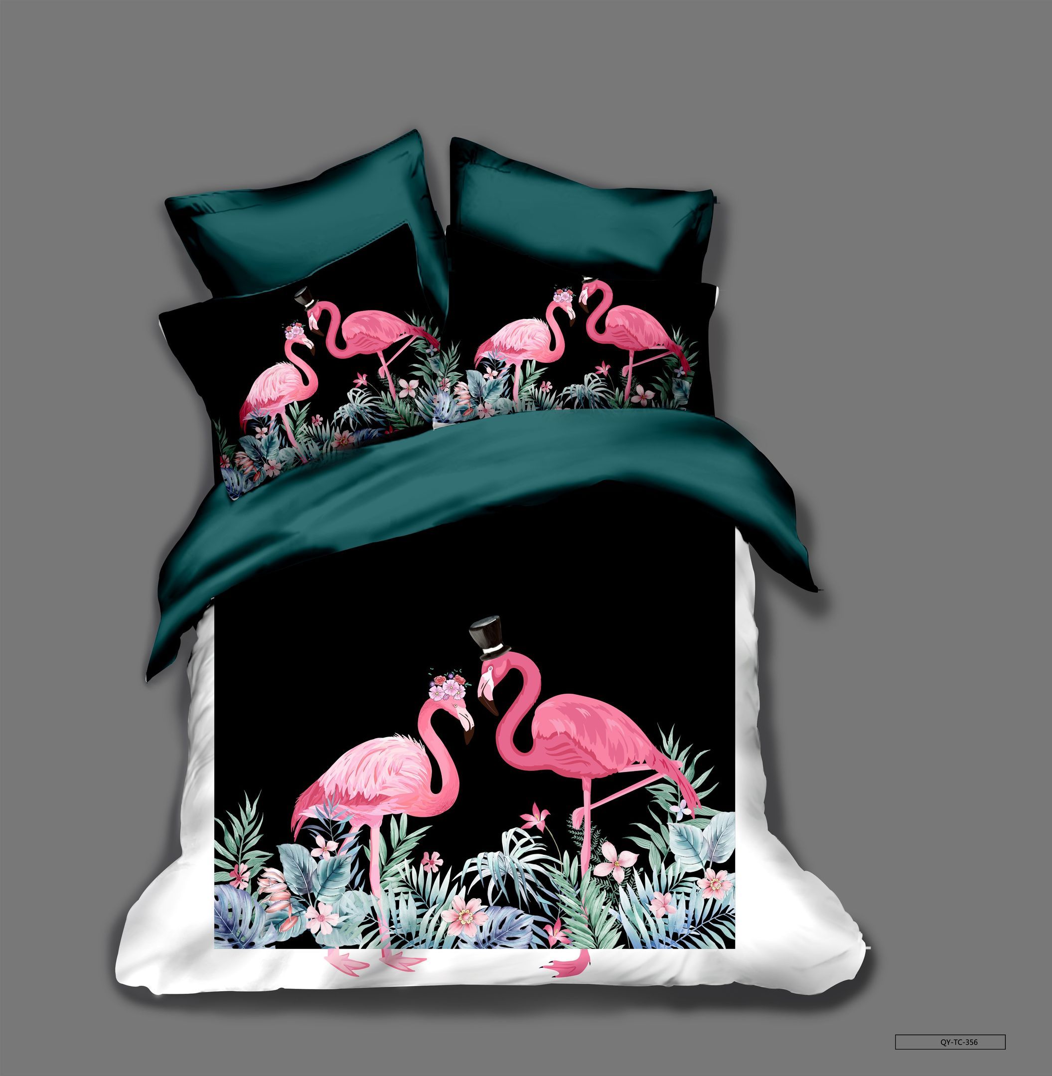 3d Black Couple Flamingo Bedding Set