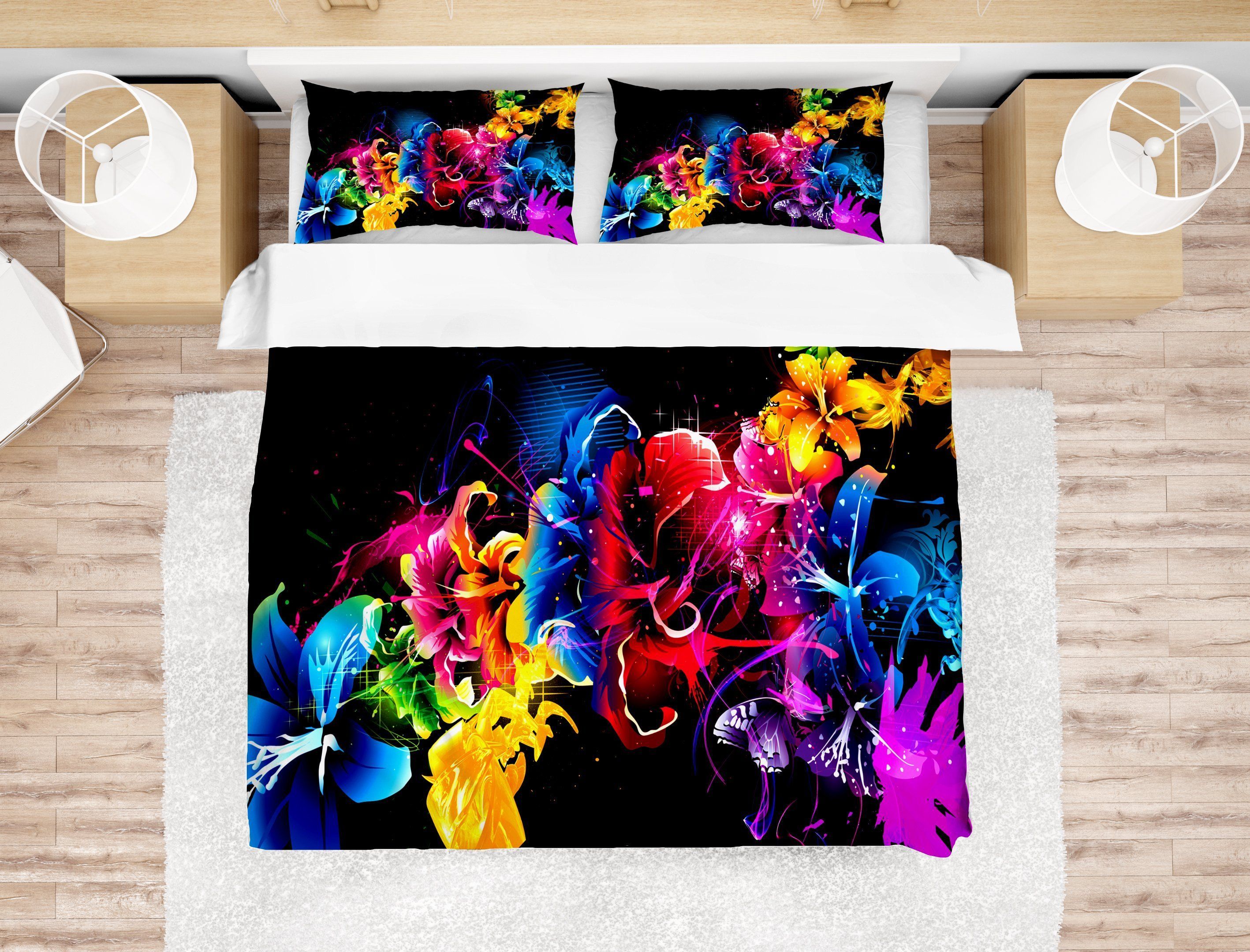 3d Black Floral Bedding Set