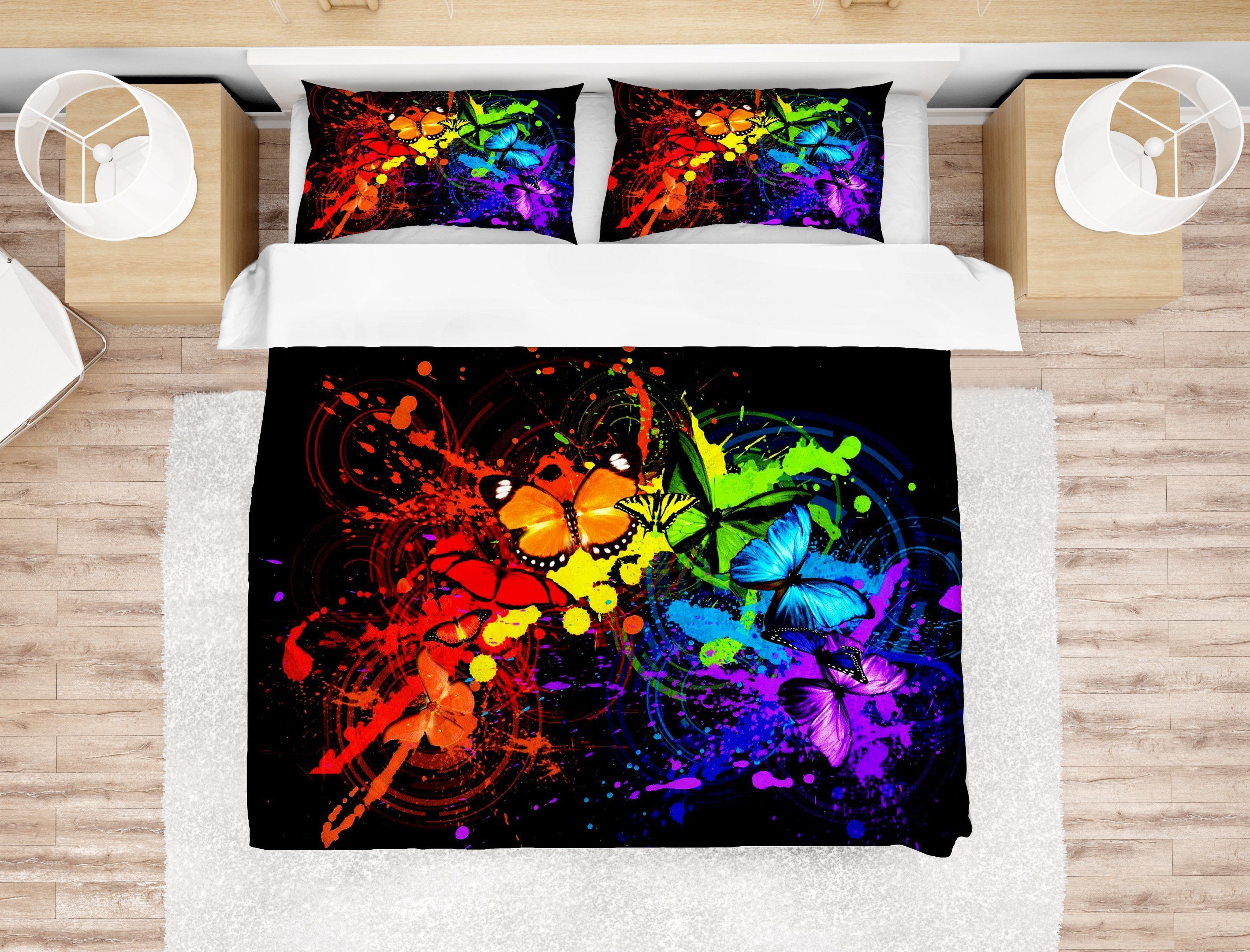 3d Black Floral Butterfly Bedding Set