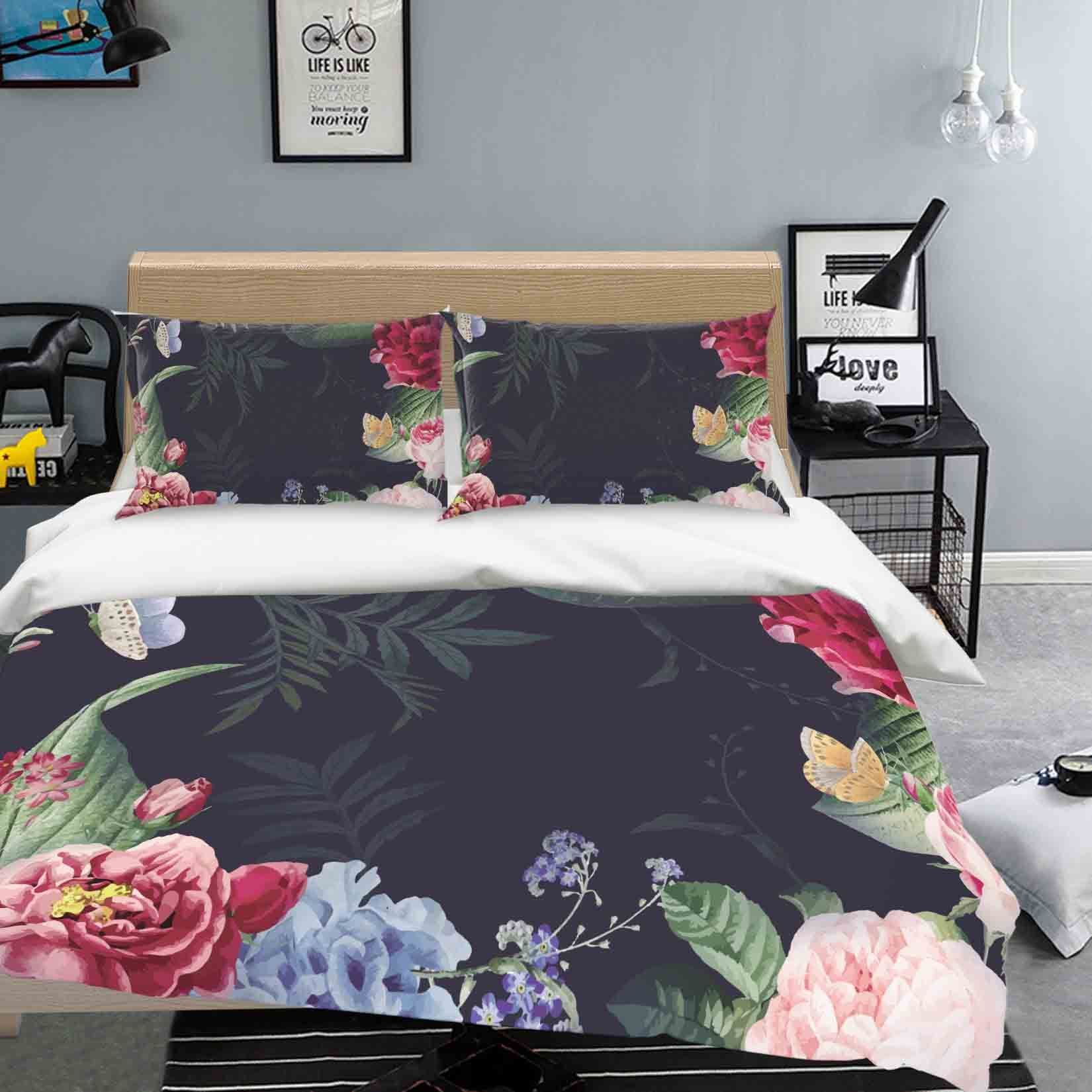 3d Black Floral Leaf Pattern Bedding Set