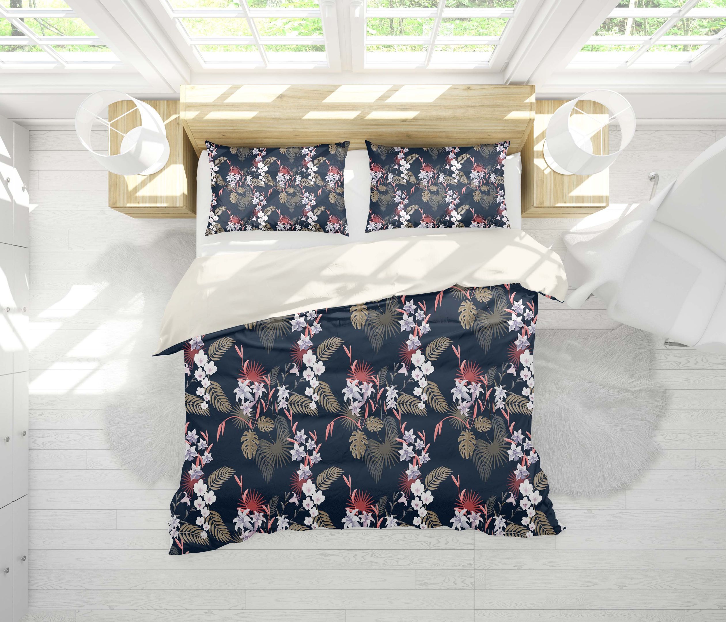 3d Black Floral Leaves Bedding Set