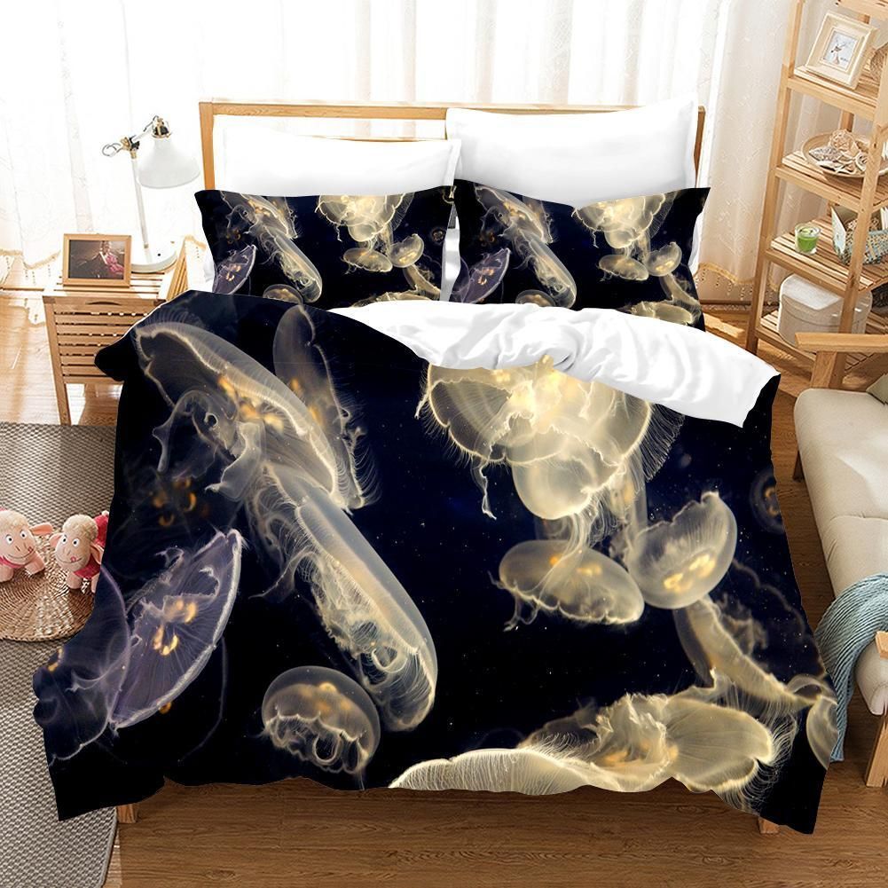 3d Black Golden Jellyfish Bedding Set