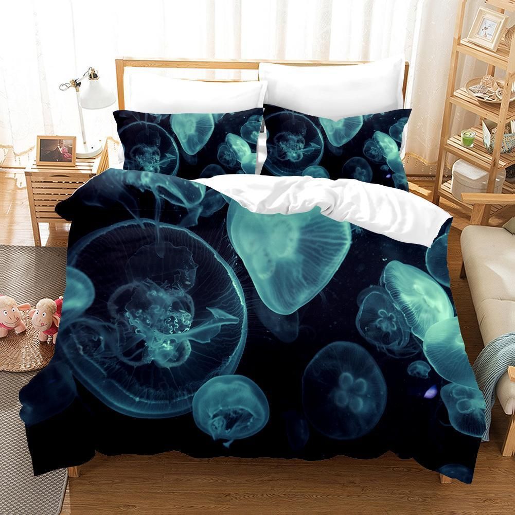 3d Black Green Jellyfish Bedding Set