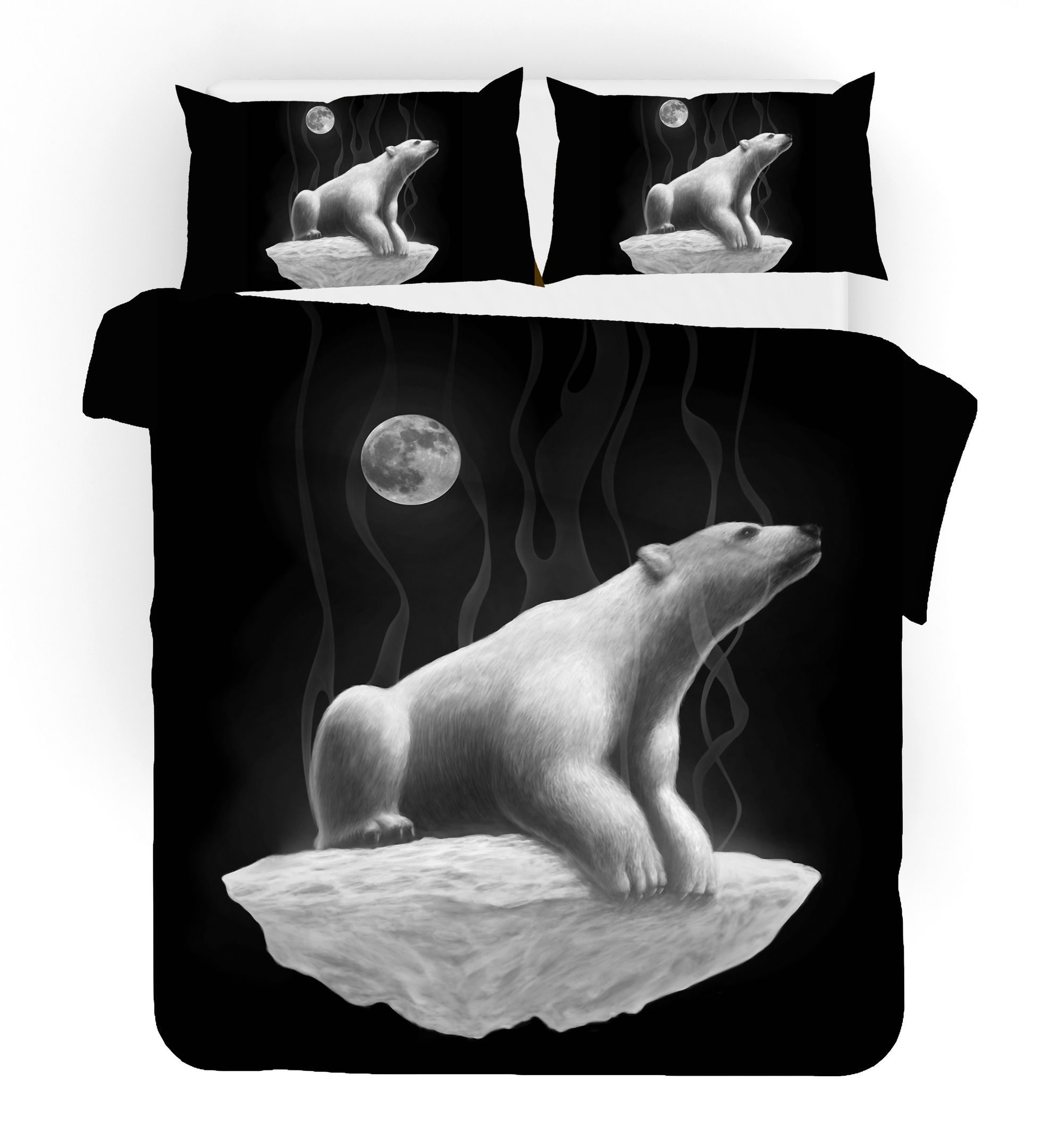 3d Black Moon Polar Bear Comfortable Bedding Set