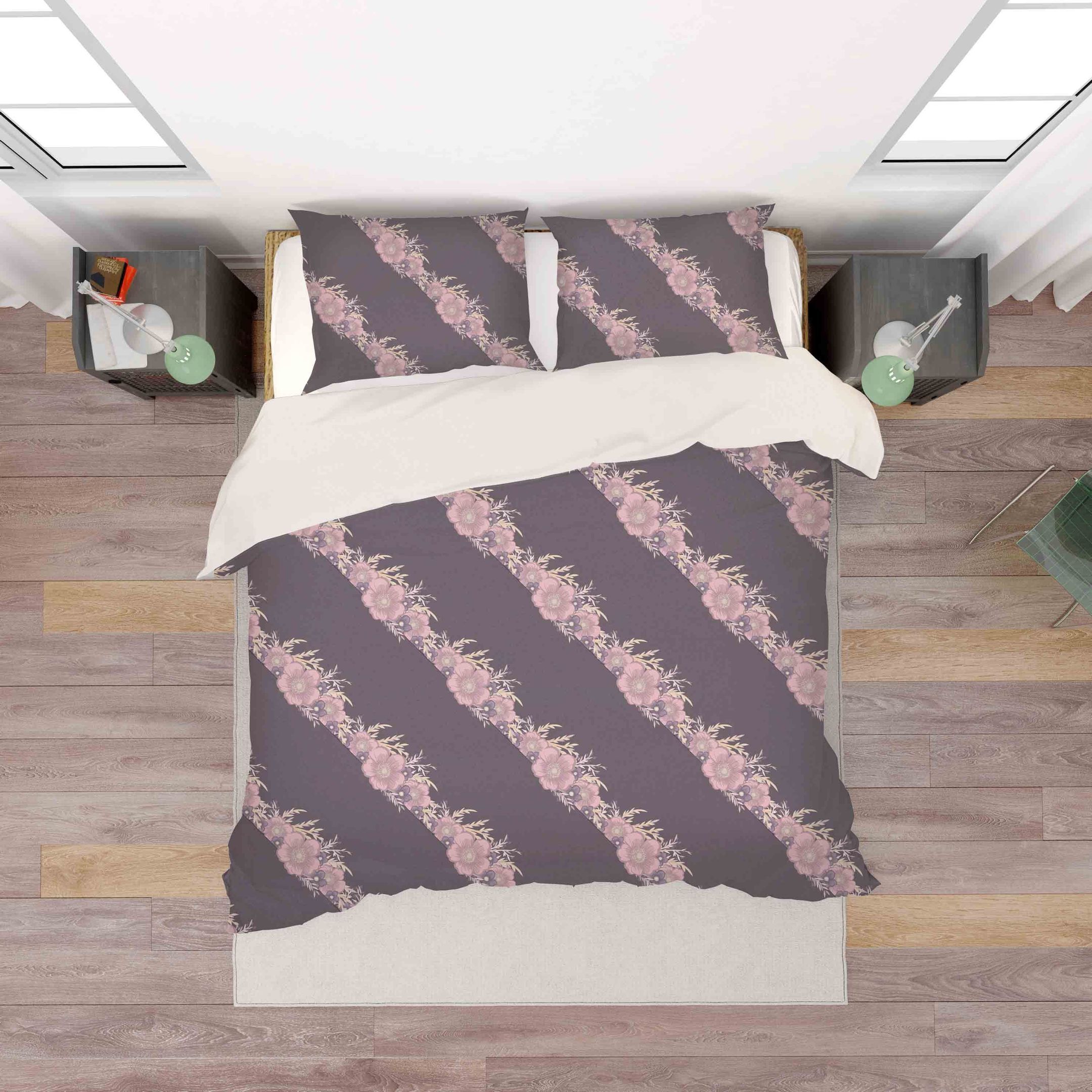 3d Black Pink Stripes Bedding Set