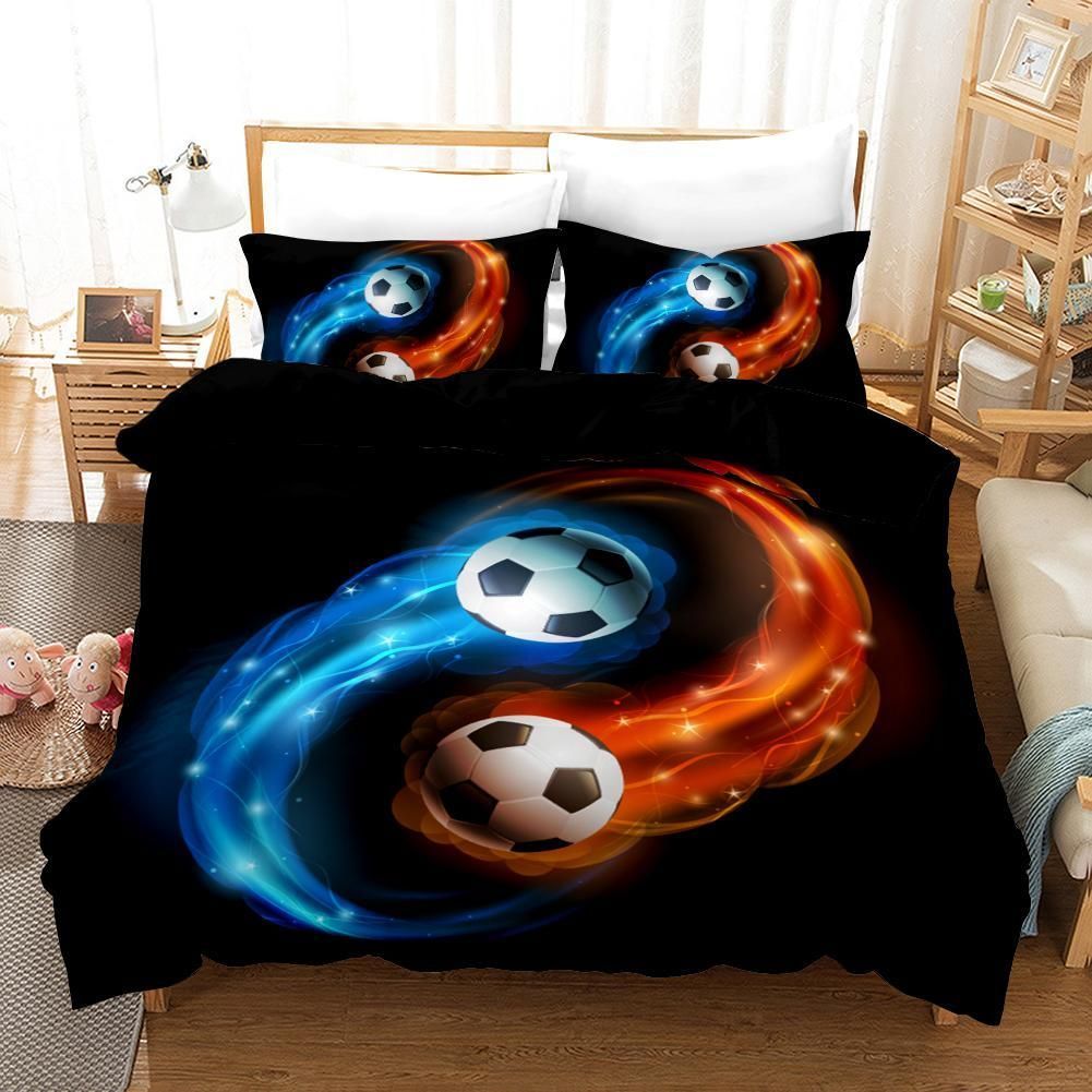 3d Black Red Blue Football Soccer Bedding Set