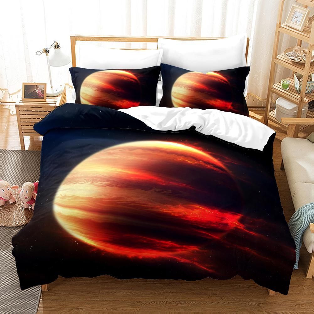 3d Black Red Planet Earth Bedding Set