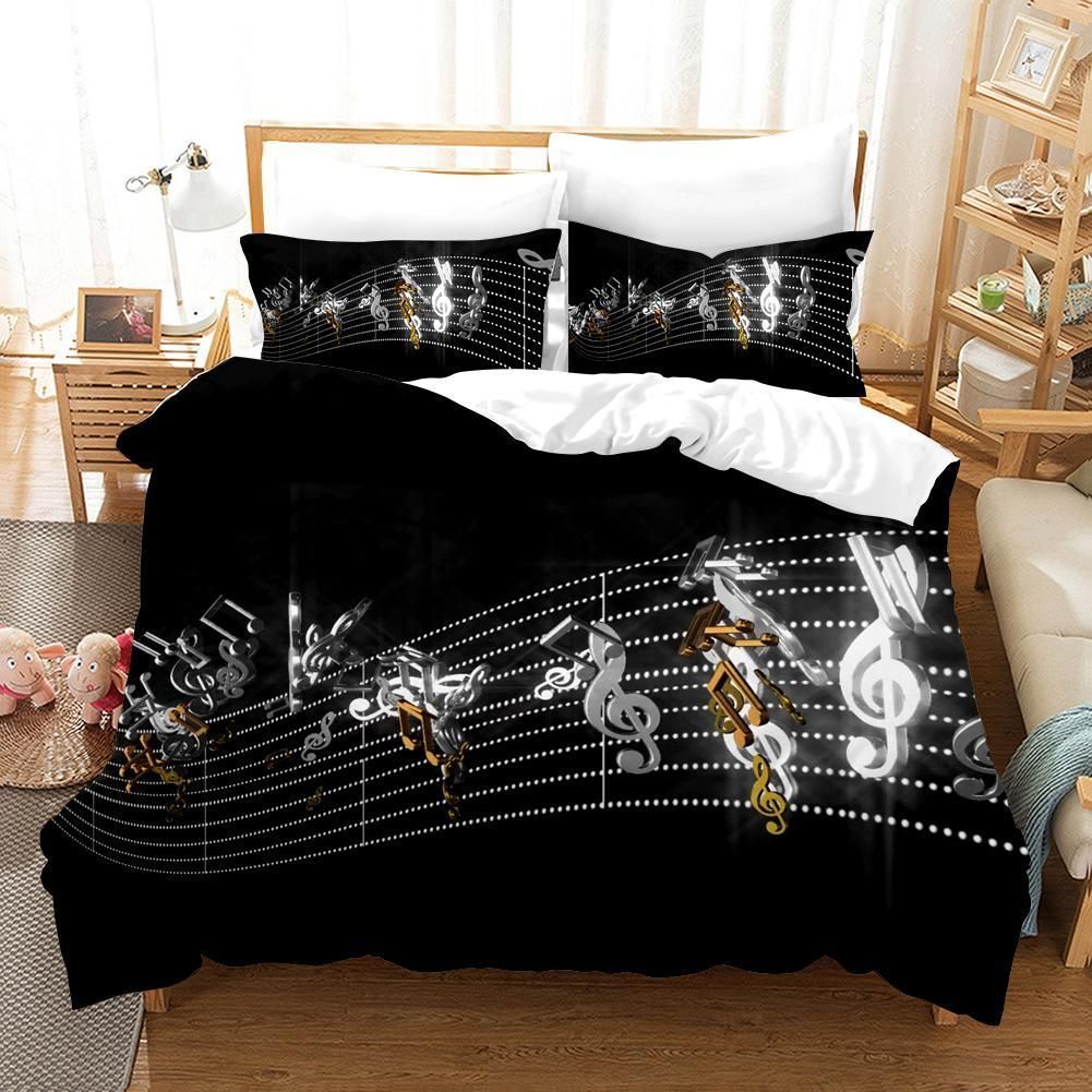 3d Black Stave Music Note Bedding Set