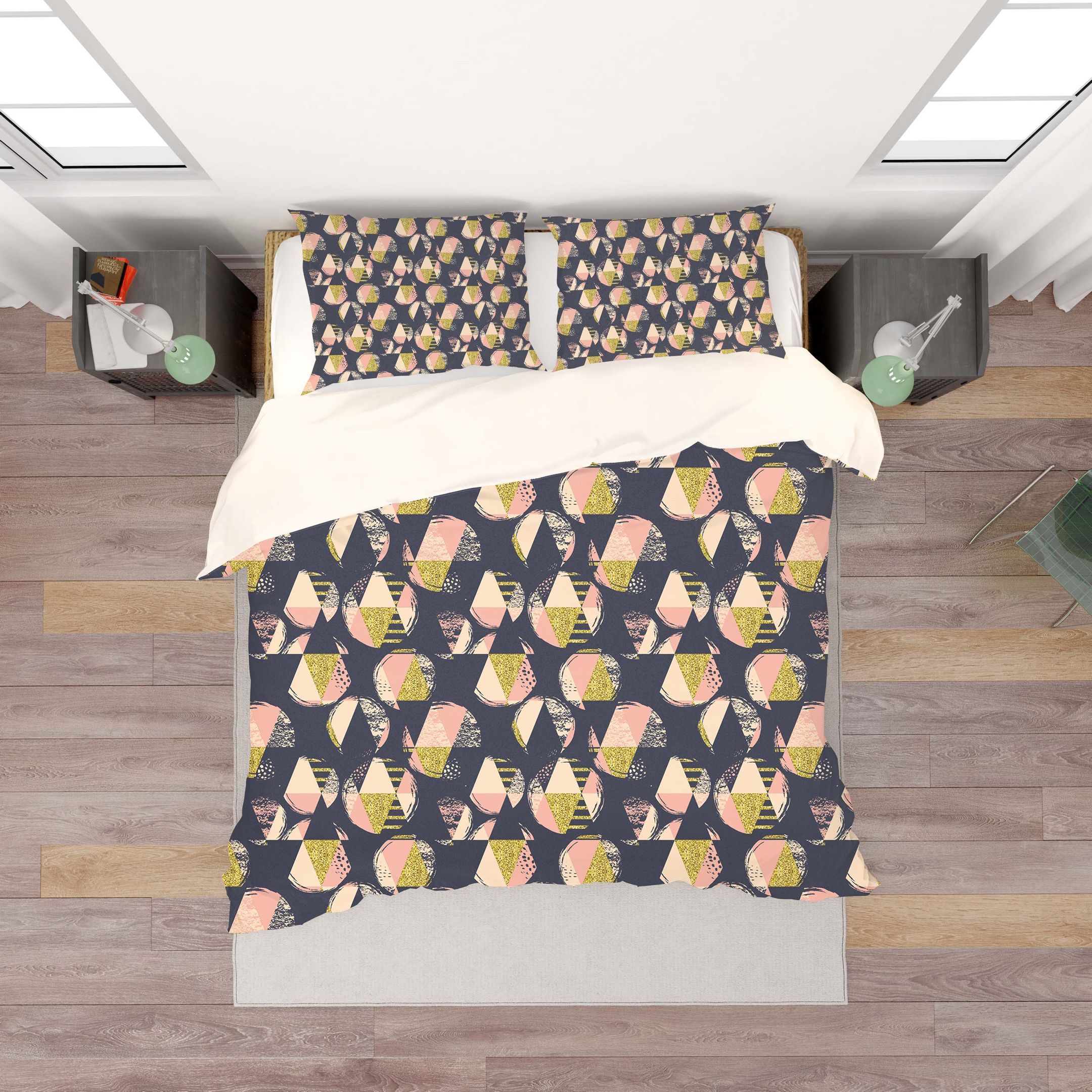 3d Black Triangle Circle Pattern Bedding Set