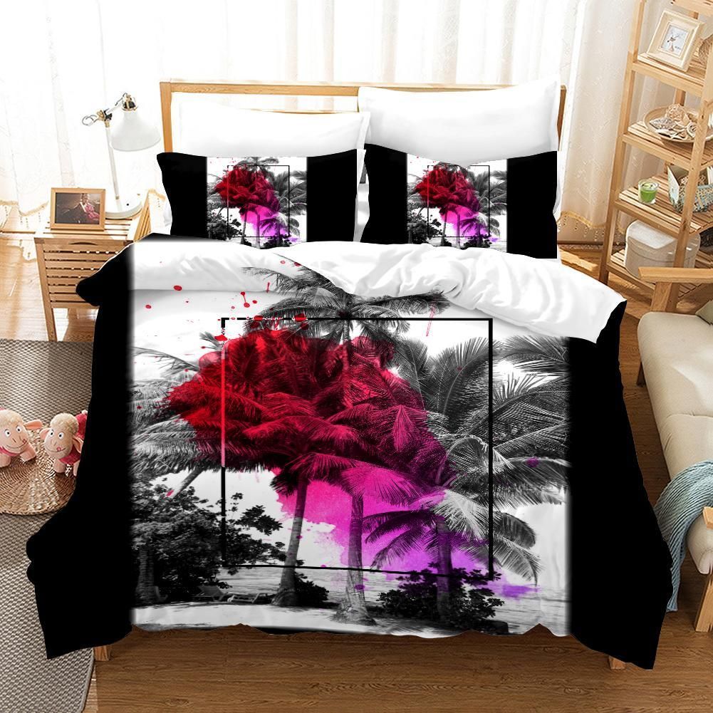 3d Black Tropical Palm Tree Bedding Set