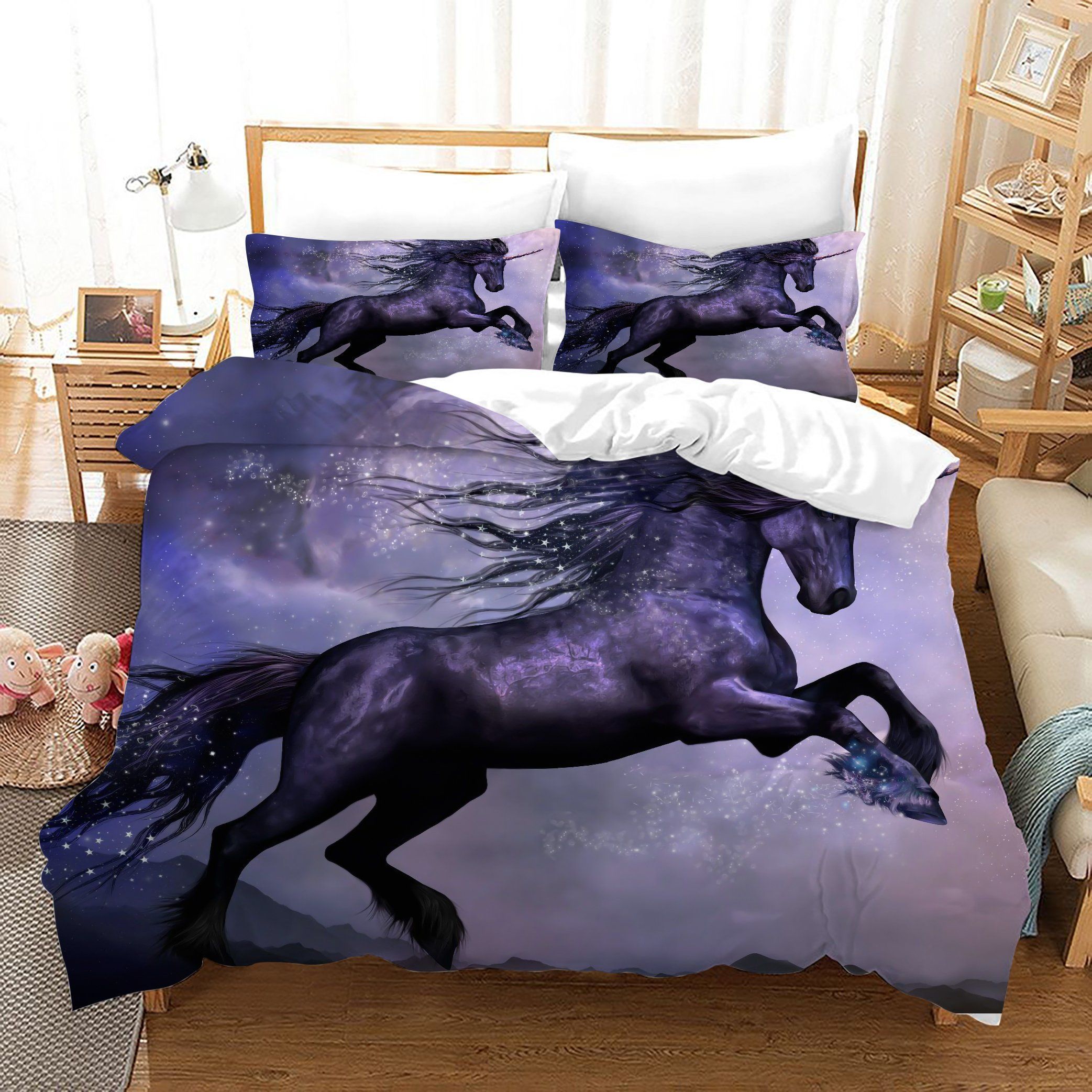 3d Black Unicorn Bedding Set
