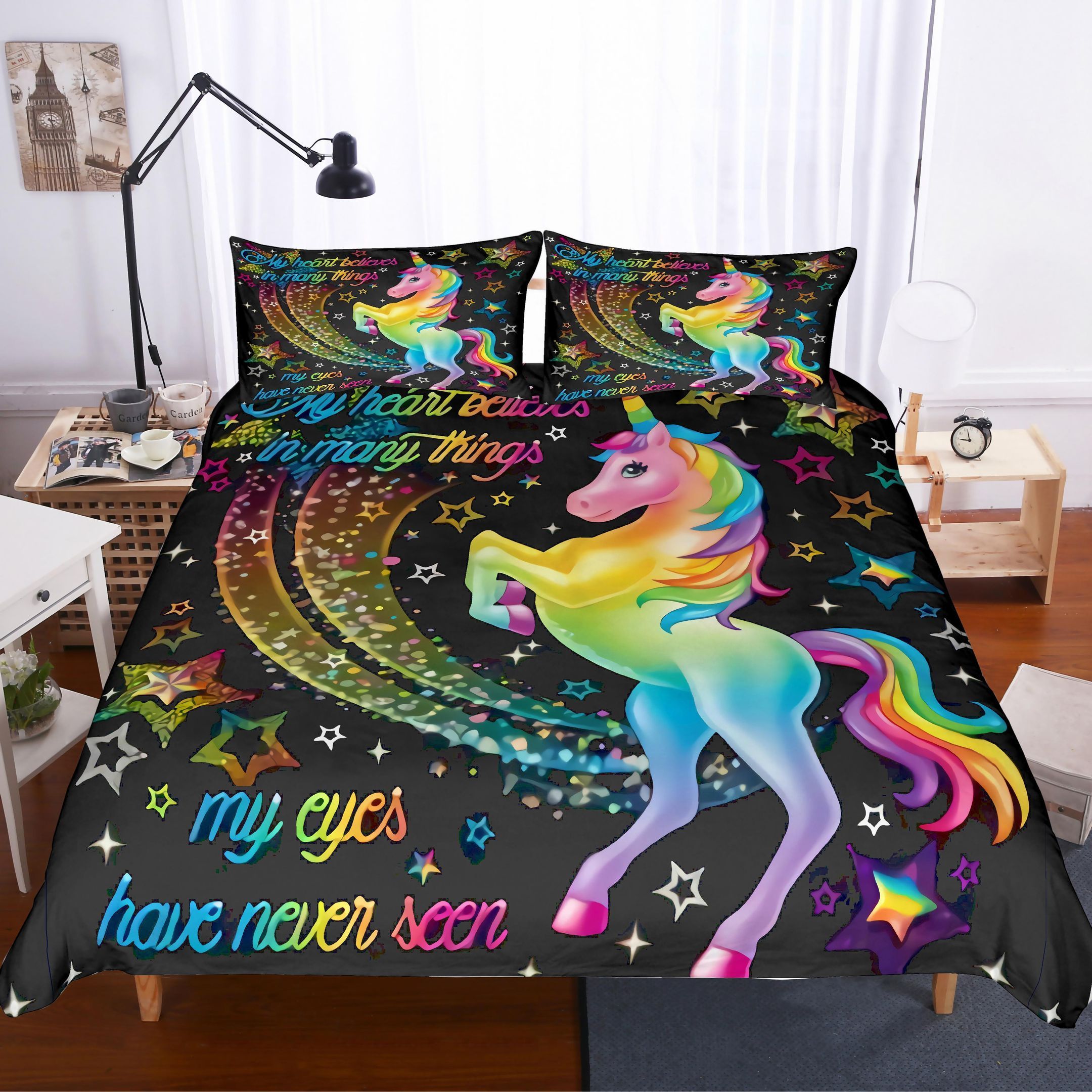 3d Black Unicorn Star My Eyes Have Never Seen Bedding Set