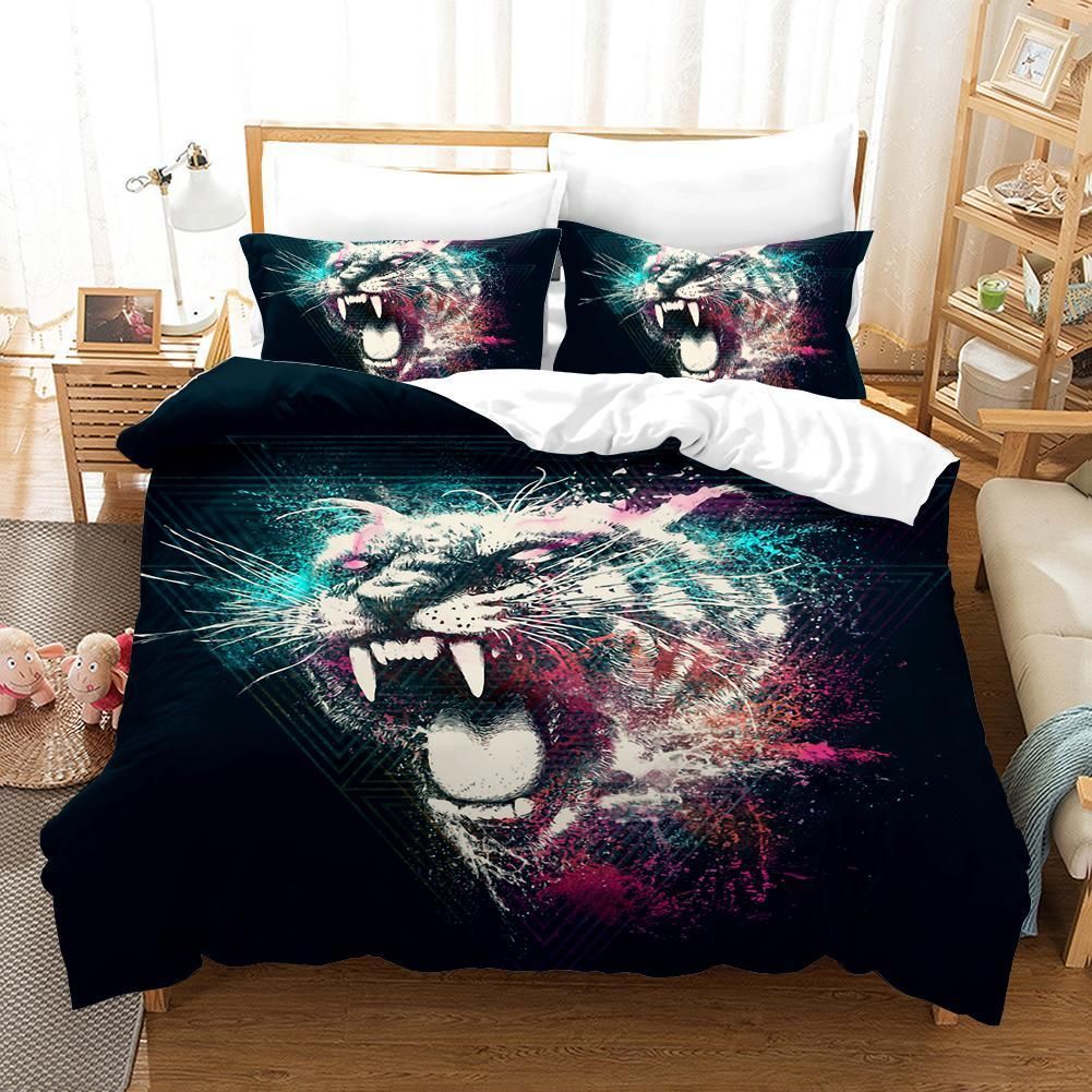 3d Black Watercolor Leopard Bedding Set