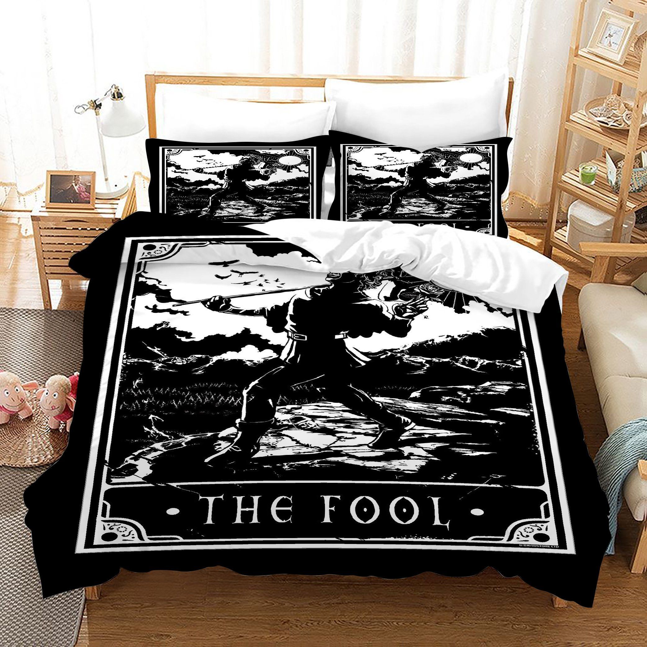 3d Black White Fool Tarot Bedding Set