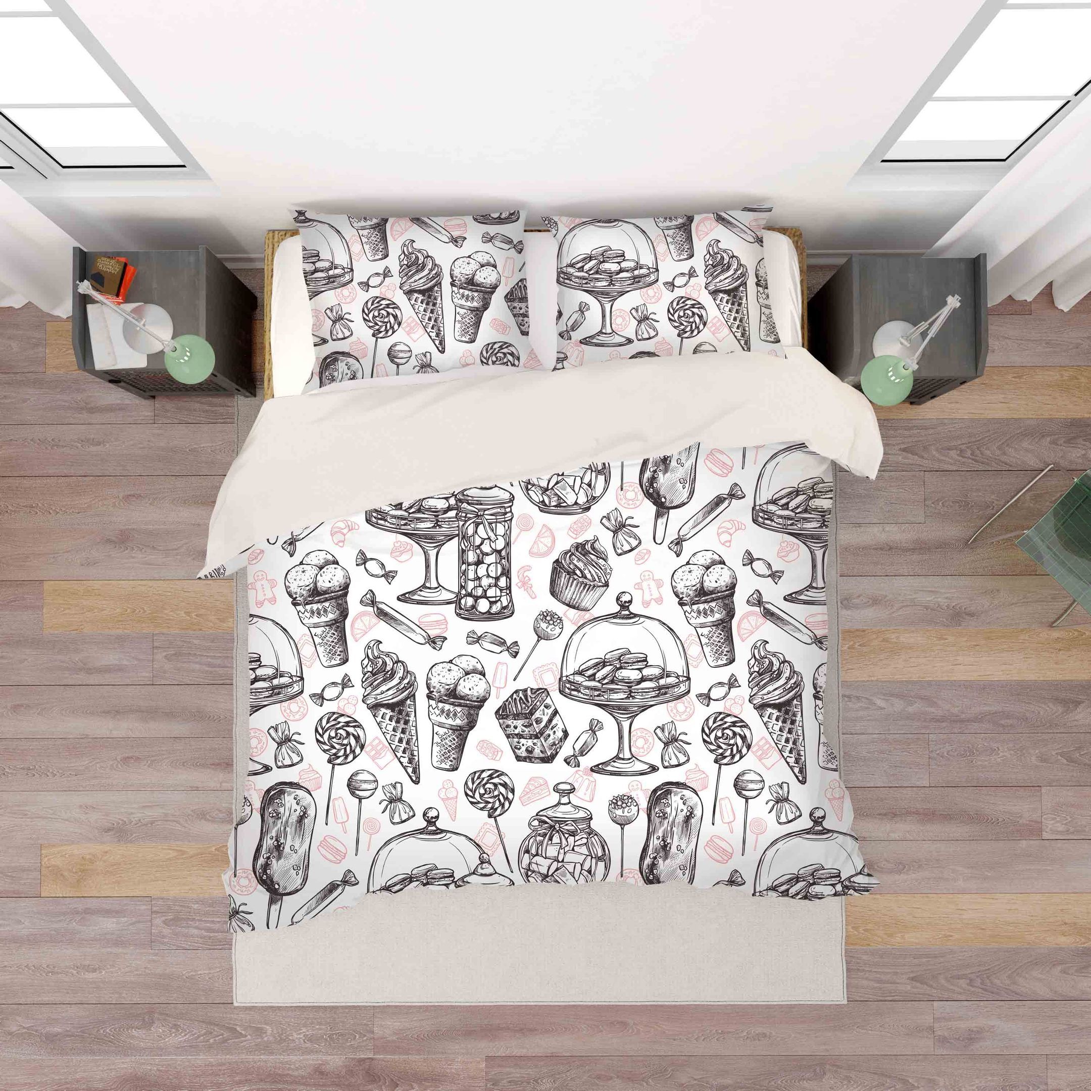 3d Black White Ice Cream Dessert Lollipop Comfortable Bedding Set