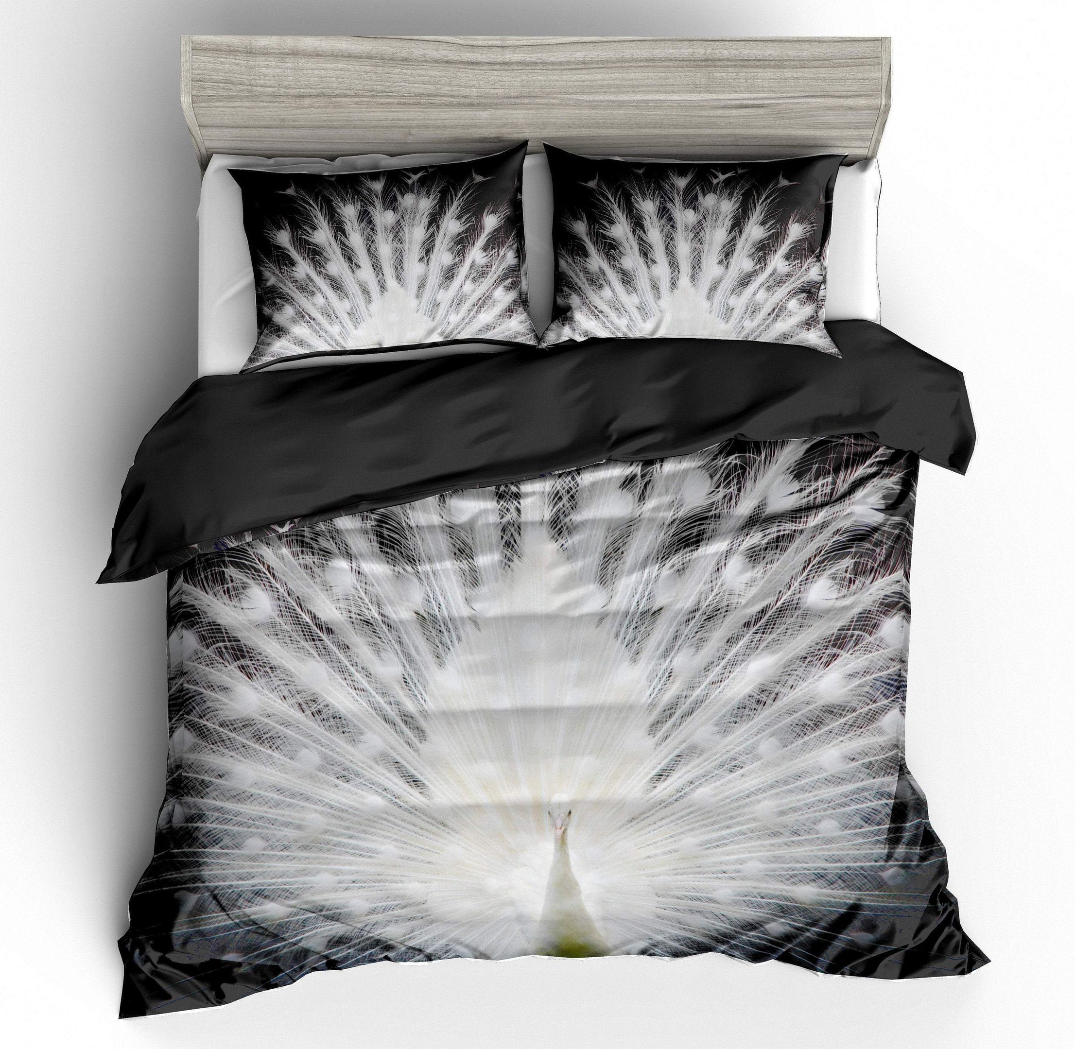 3d Black White Peacock Bedding Set