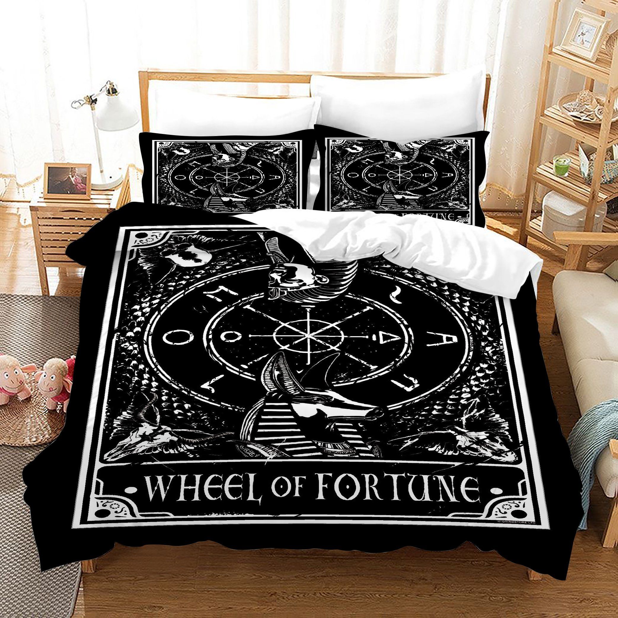 3d Black White Tarot Wheel Of Fortune Bedding Set