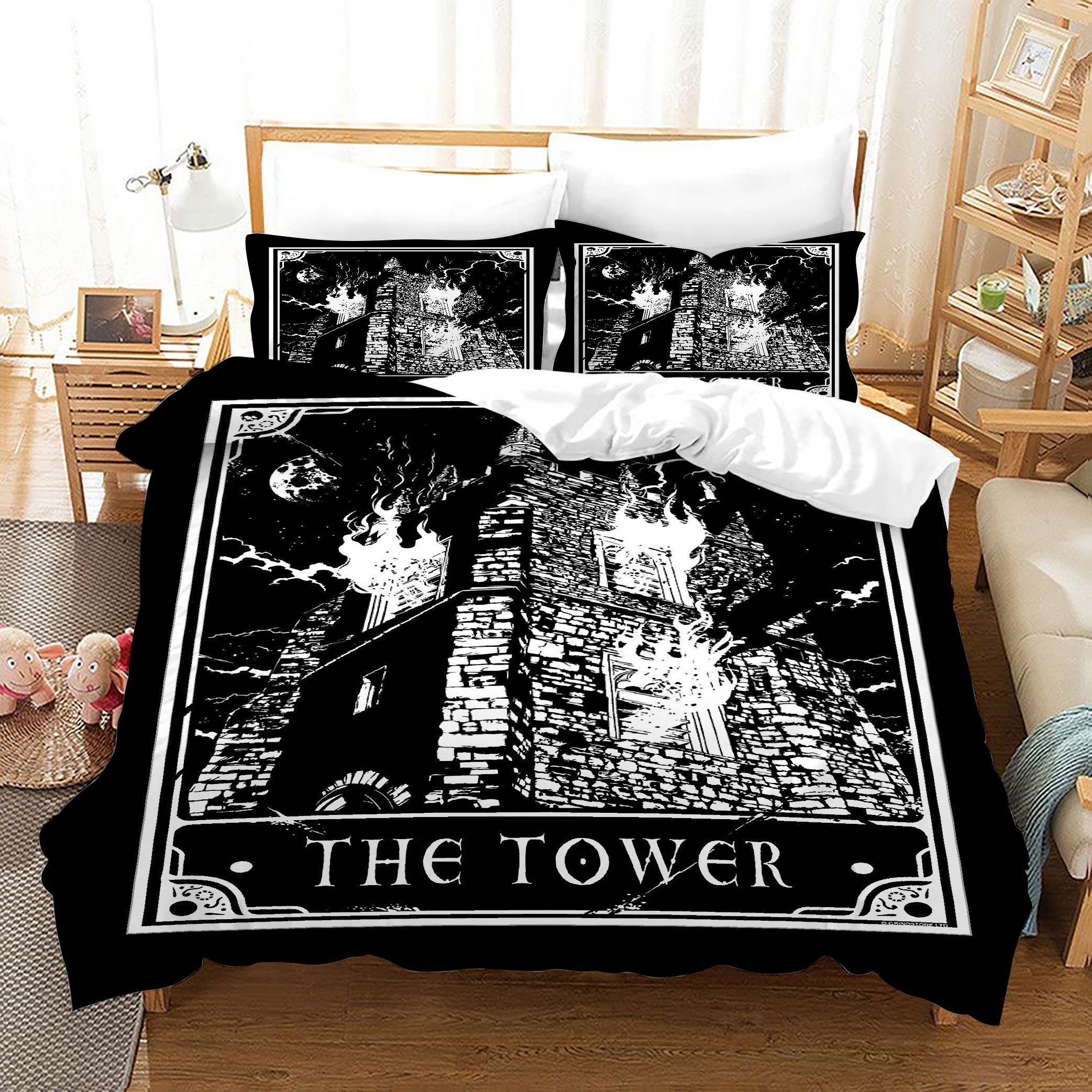 3d Black White Tower Tarot Bedding Set