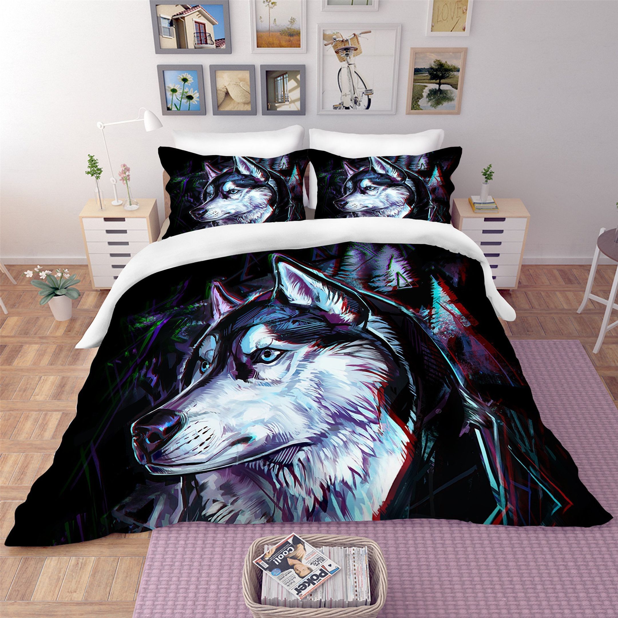 3d Black Wolf 3d Printed Bedding Set