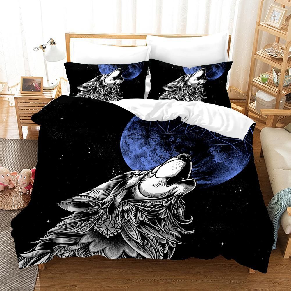 3d Black Wolf Moon Bedding Set