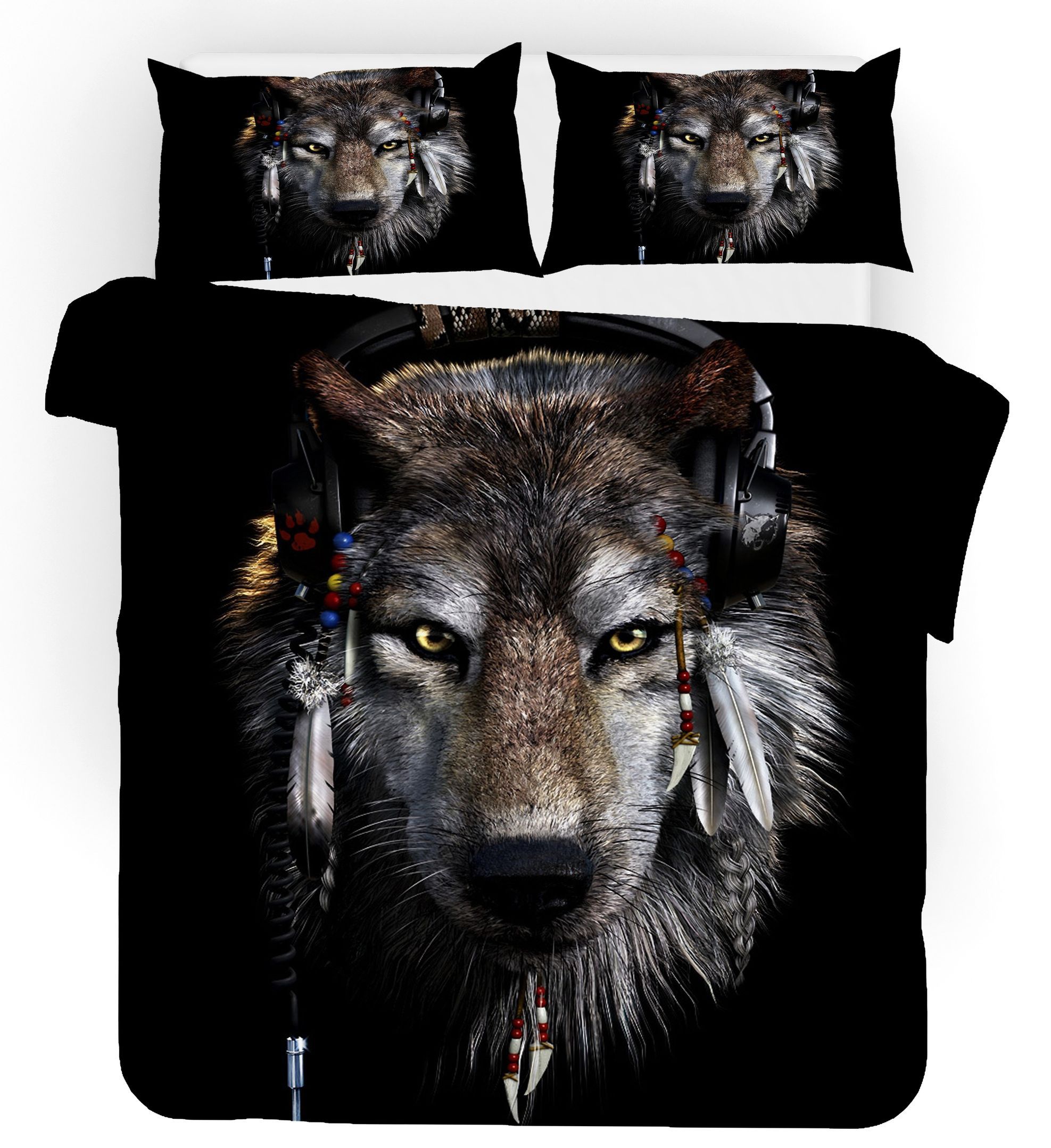 3d Black Wolf Native American Bedding Set