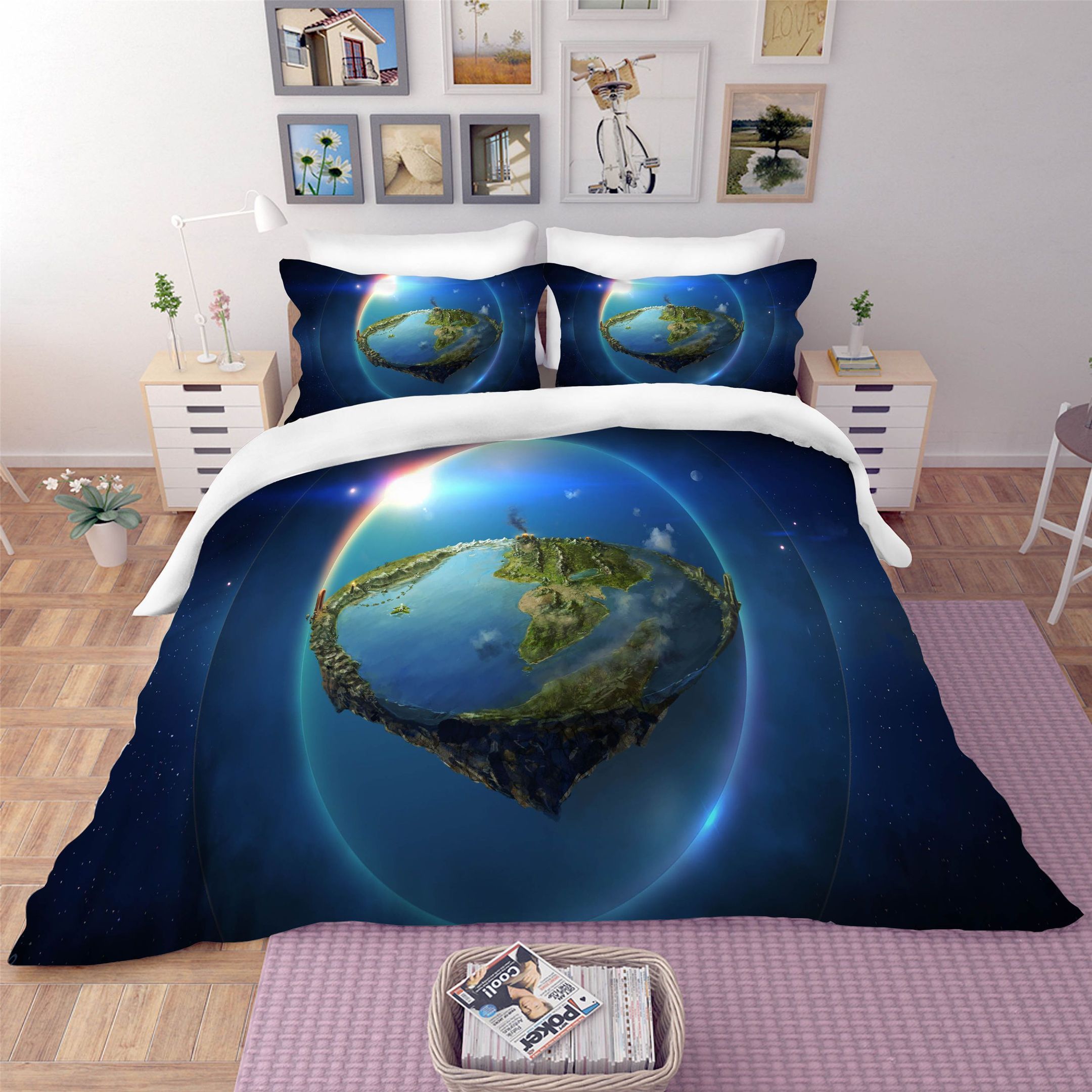 3d Blue Abstract Planet Bedding Set