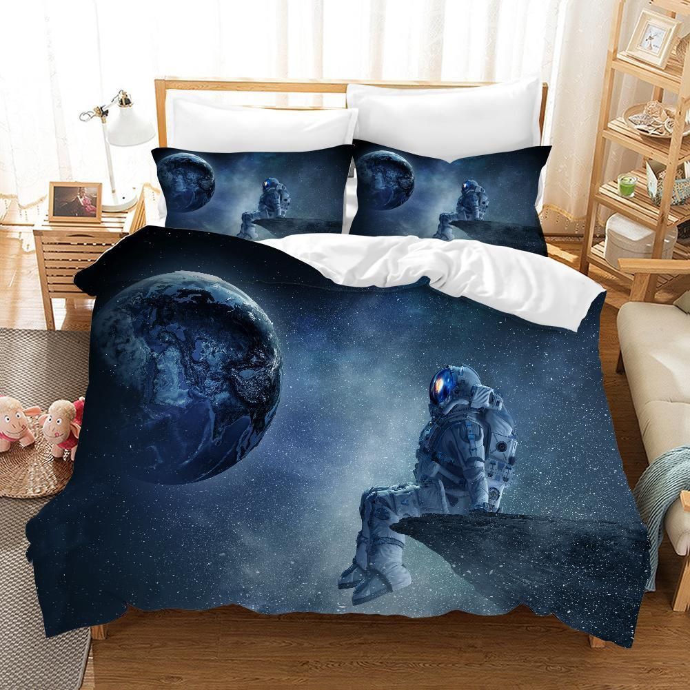 3d Blue Astronaut Planet Universe Bedding Set