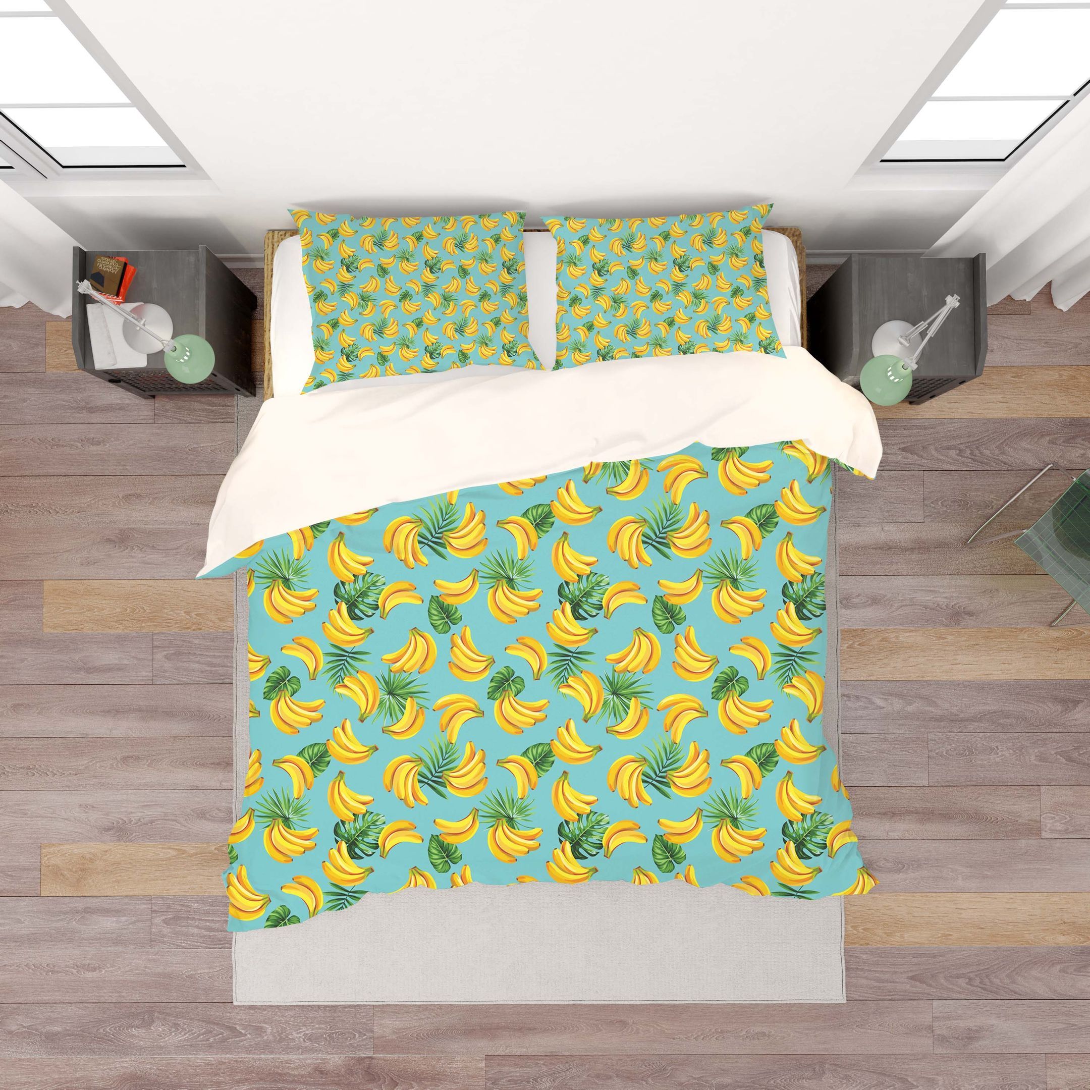 3d Blue Banana Leaves Bedding Set
