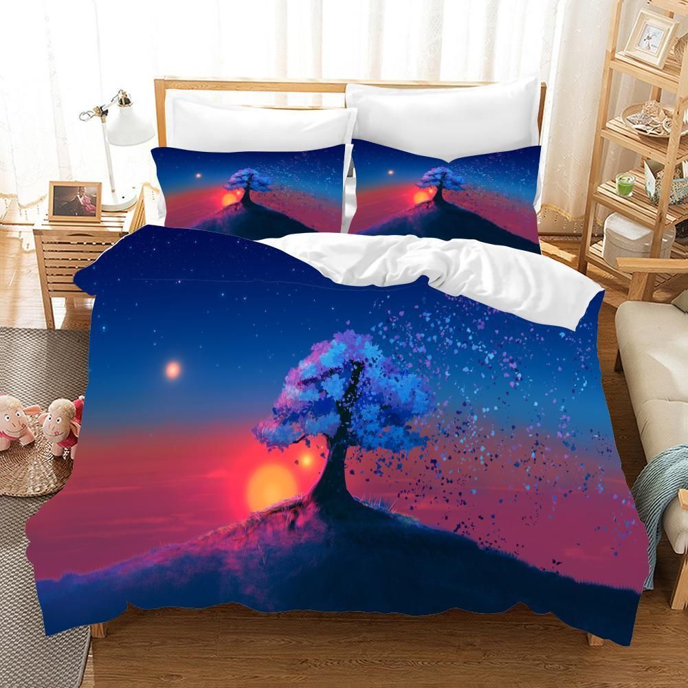 3d Blue Blossom Tree Star Sky Moon Bedding Set