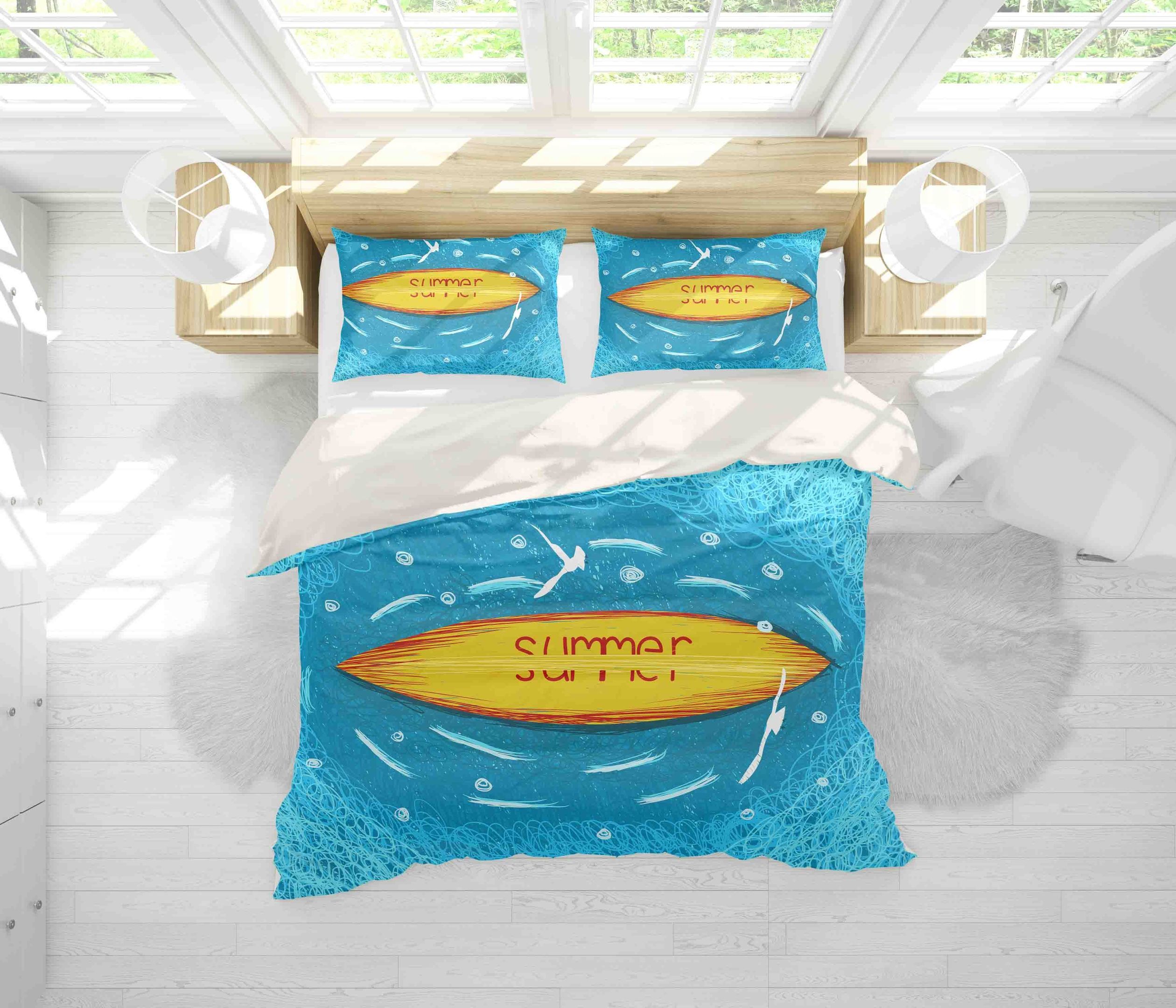 3d Blue Boat Summer Seagull Bedding Set