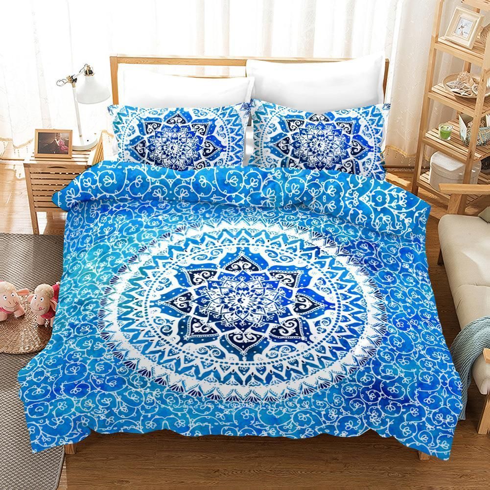 3d Blue Bohemian Elephant Bedding Set