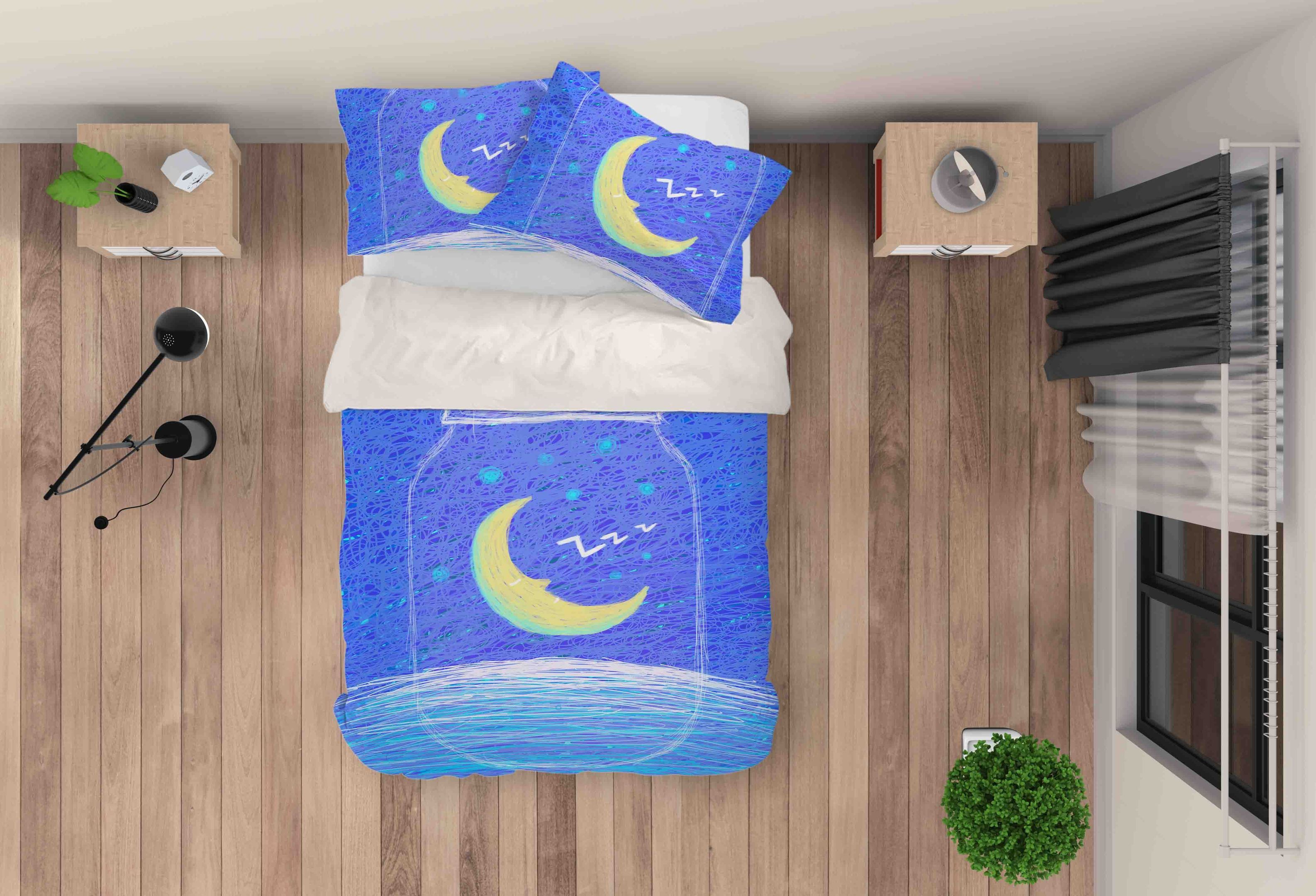 3d Blue Bottle Moon Bedding Set
