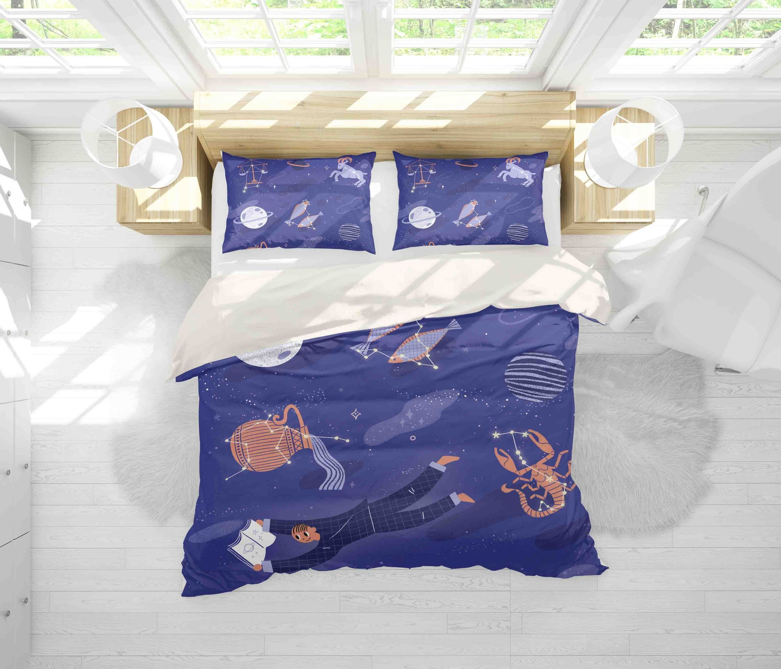 3d Blue Boy Crab Planet Cattle Balance Bedding Set