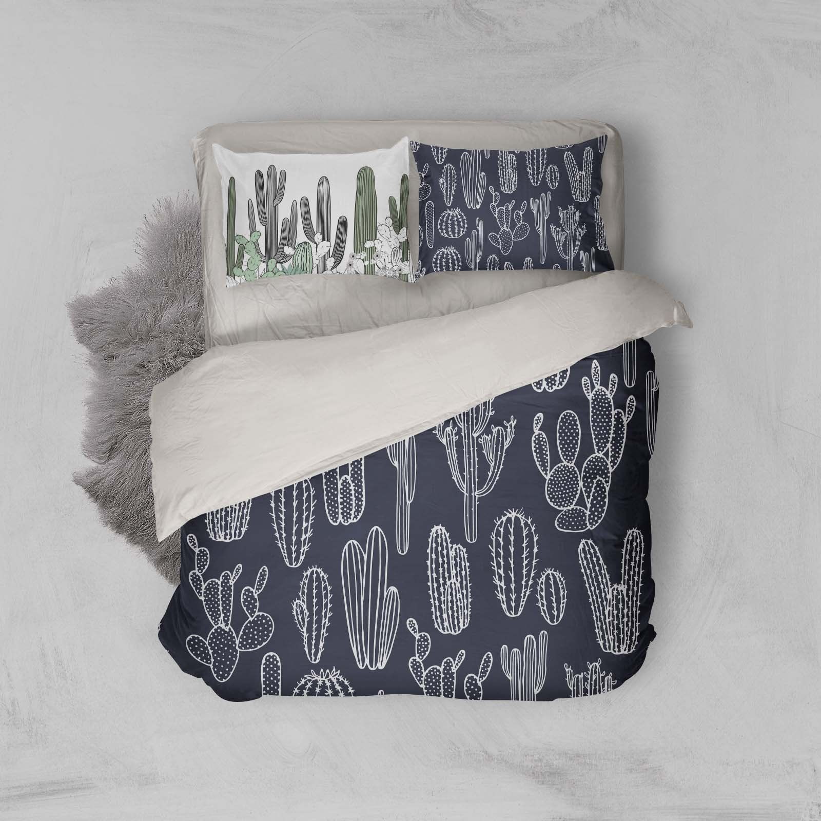 3d Blue Cactus Navy Bedding Set