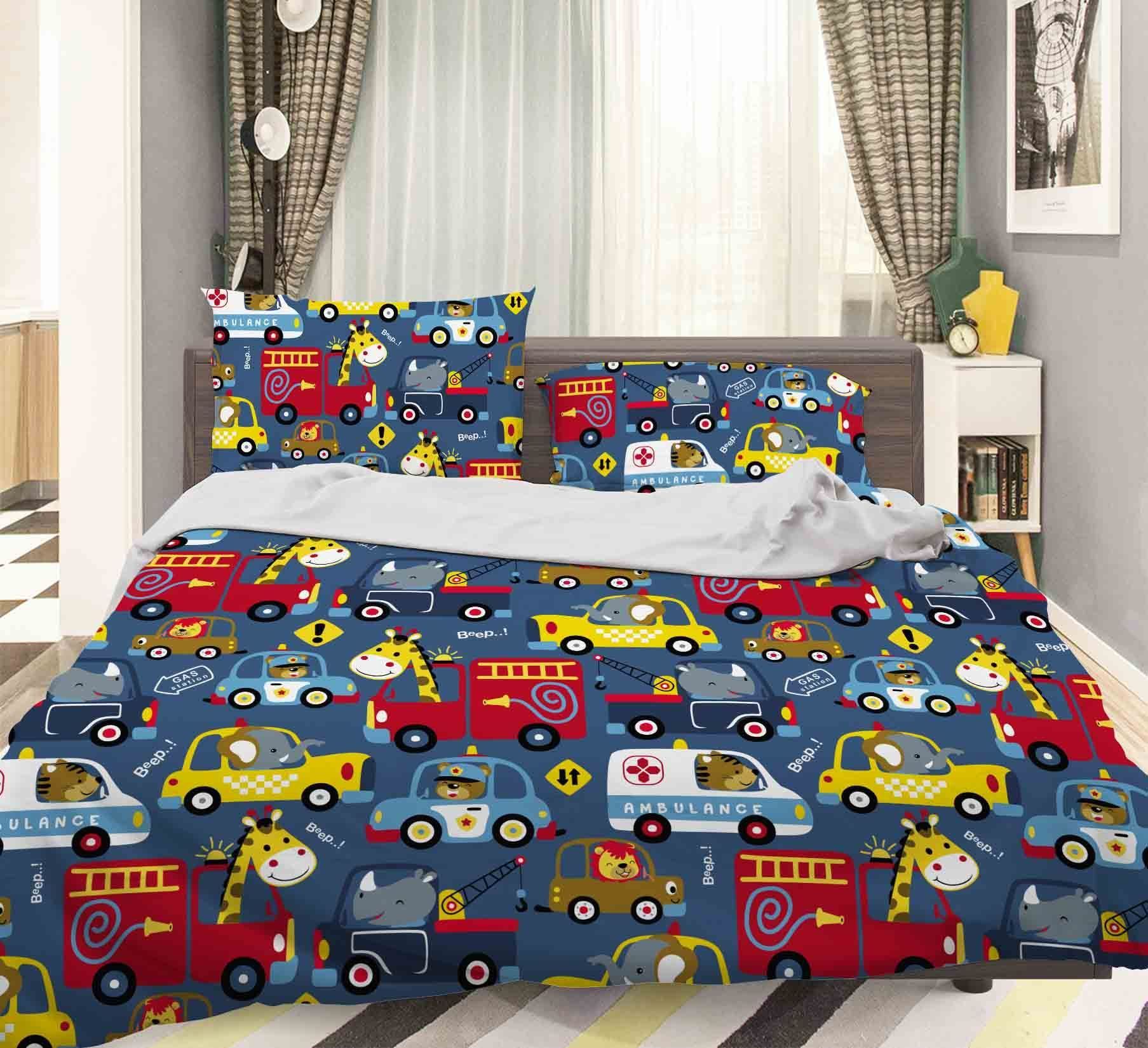 3d Blue Car Ambulance Bedding Set