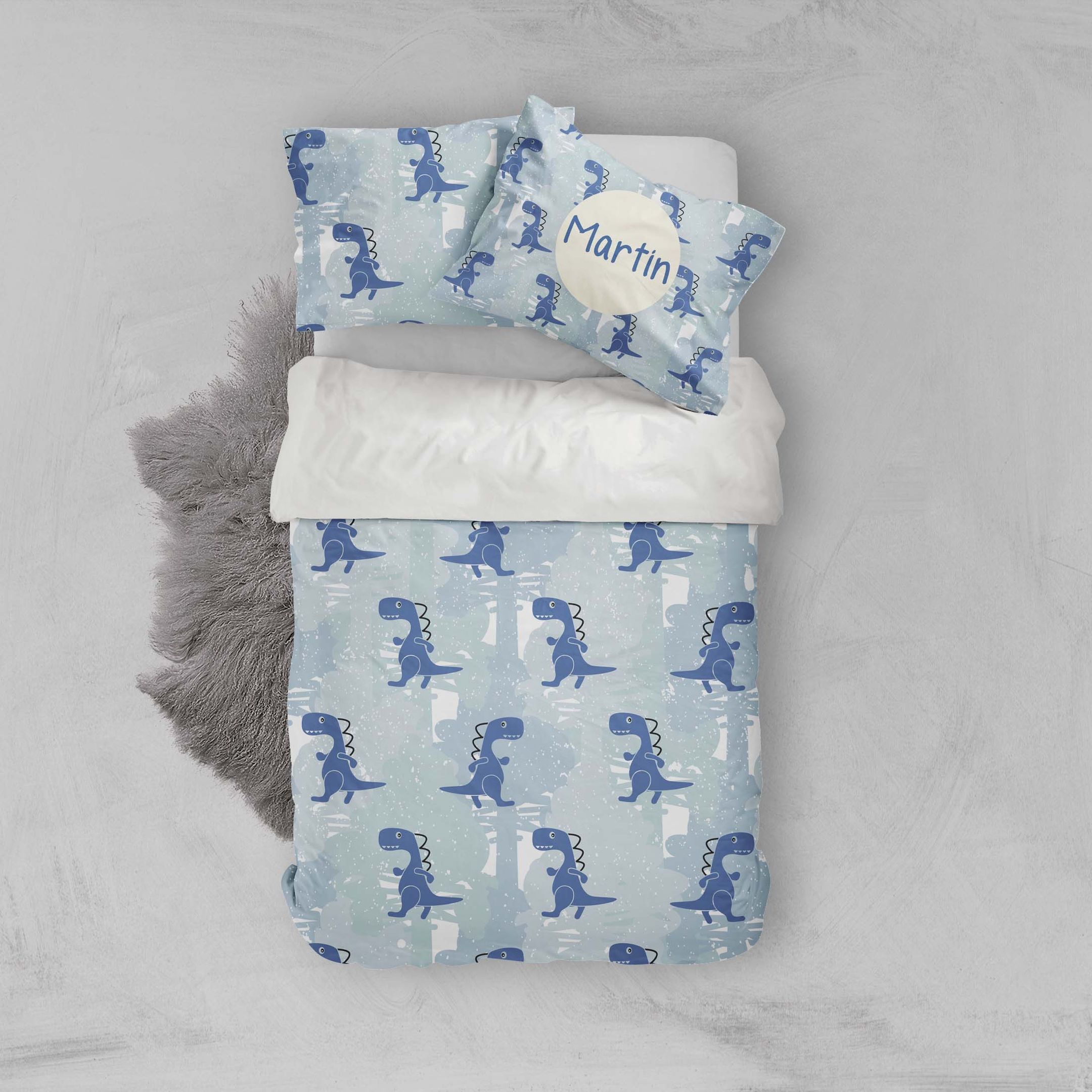 3d Blue Cartoon Dinosaur Bedding Set