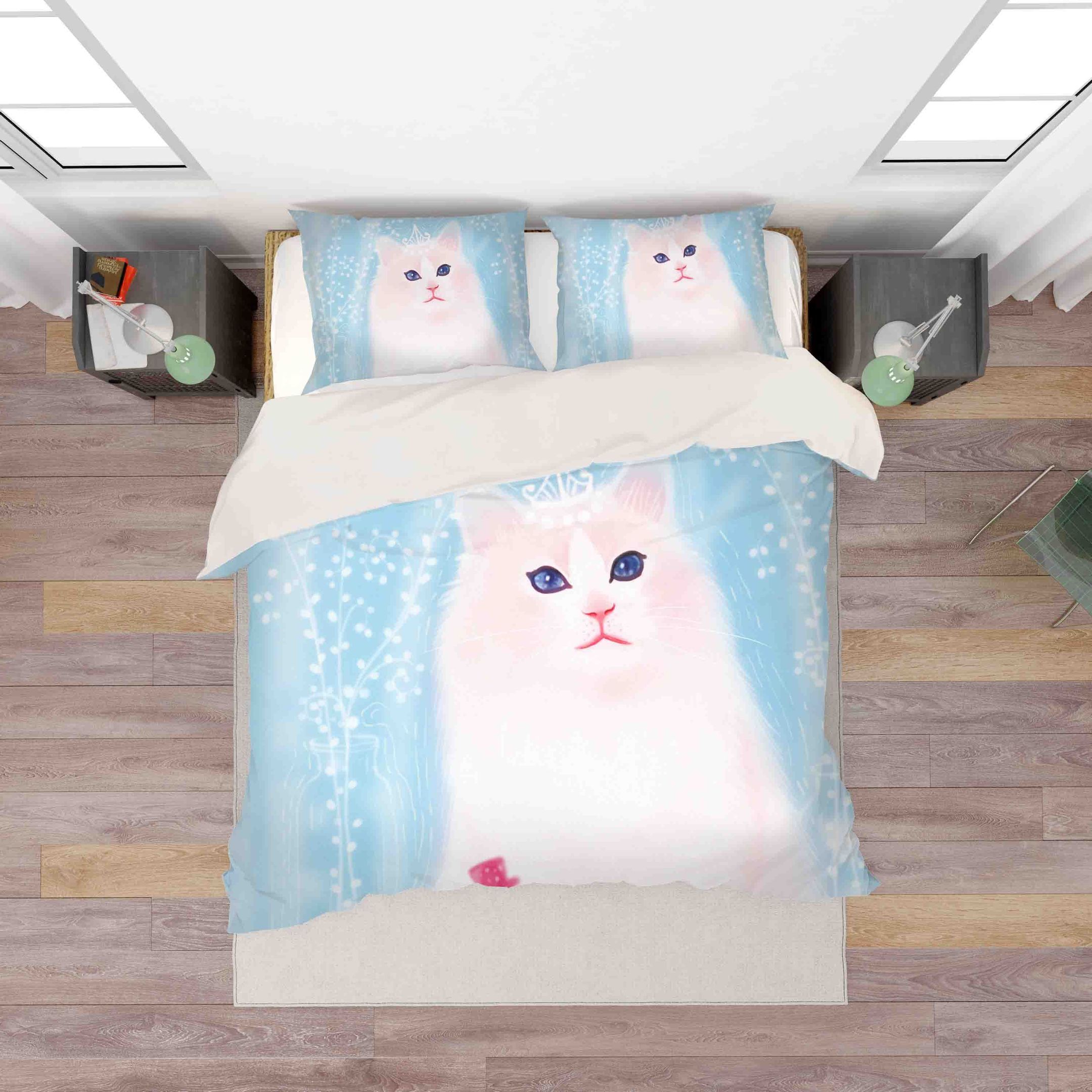 3d Blue Cat Bedding Set