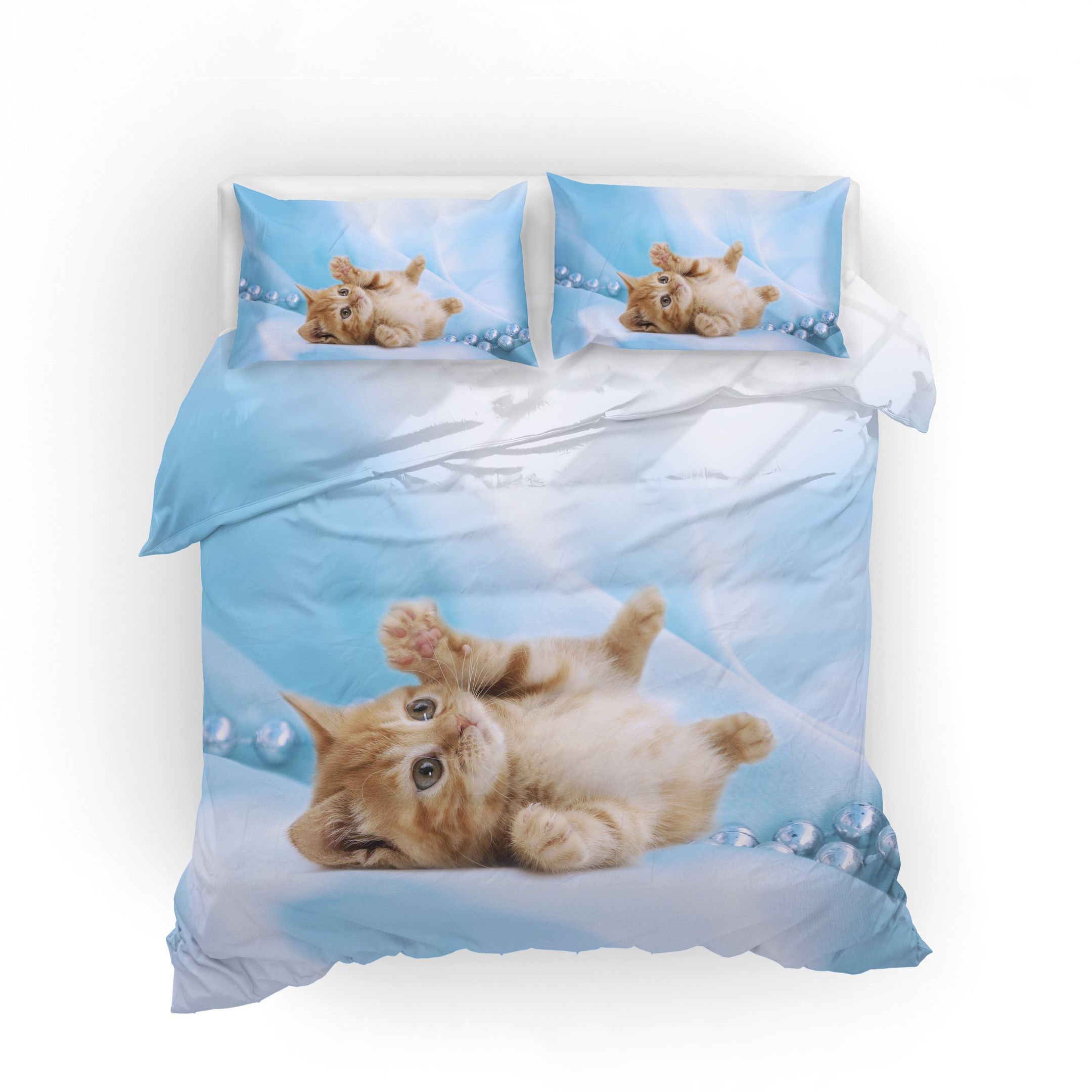 3d Blue Cat Kitty Bedding Set