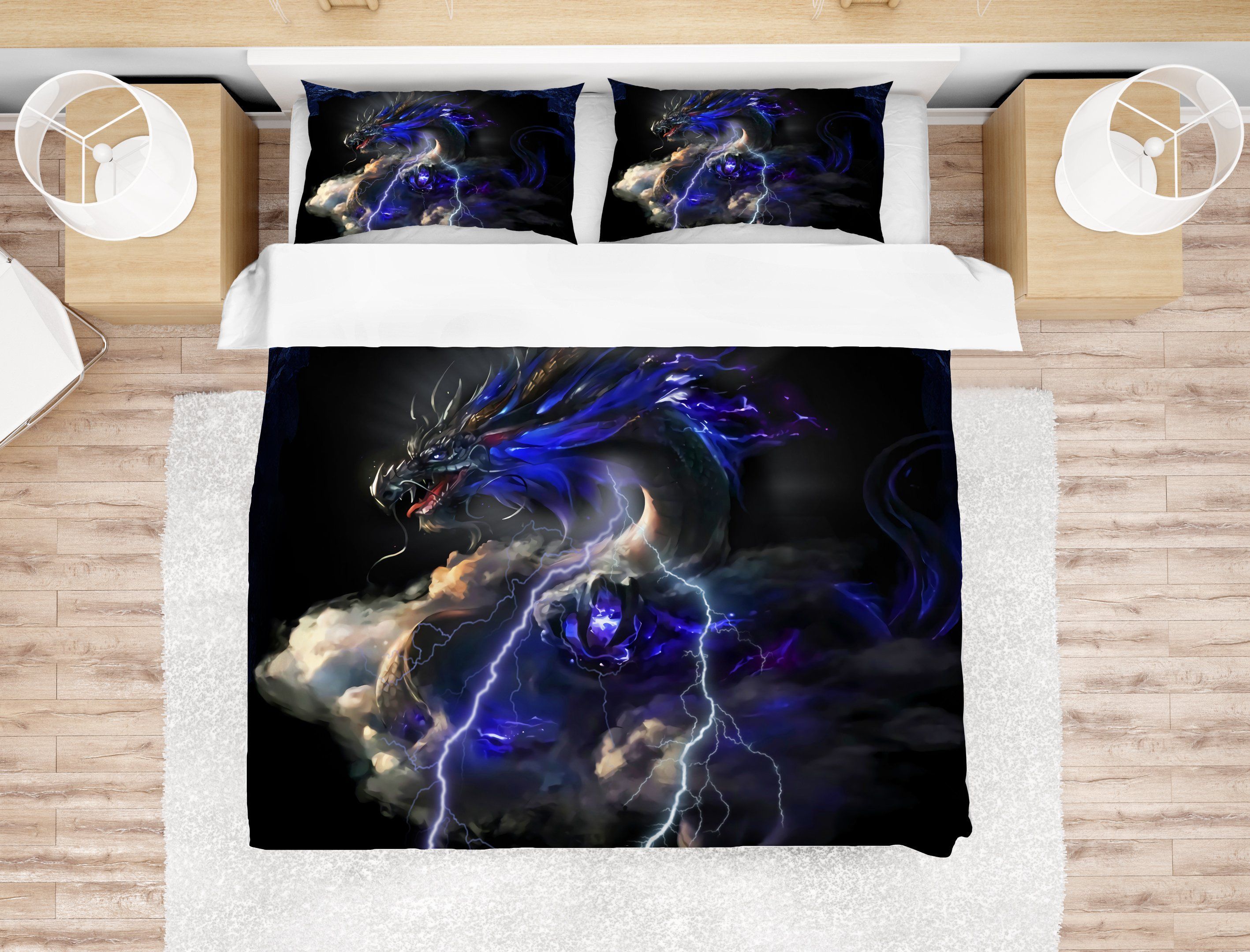 3d Blue Chinese Dragon Bedding Set