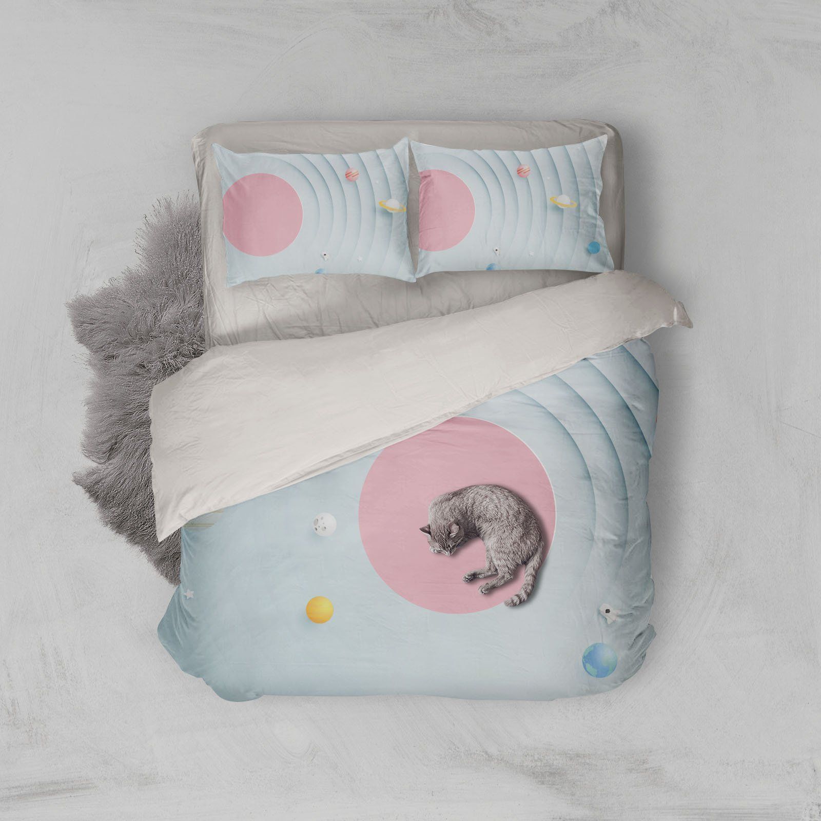 3d Blue Circle Cat Bedding Set