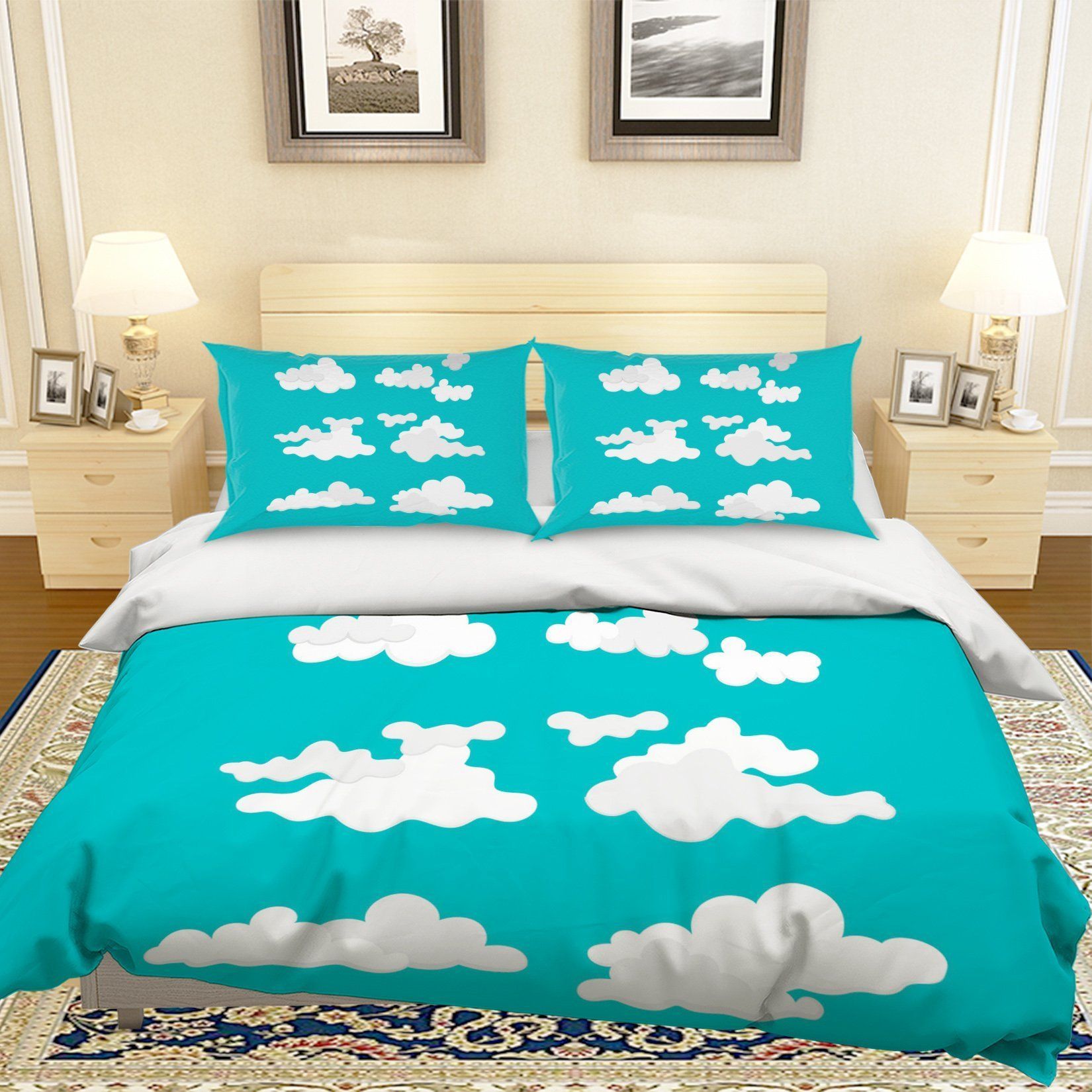 3d Blue Clouds Bedding Set