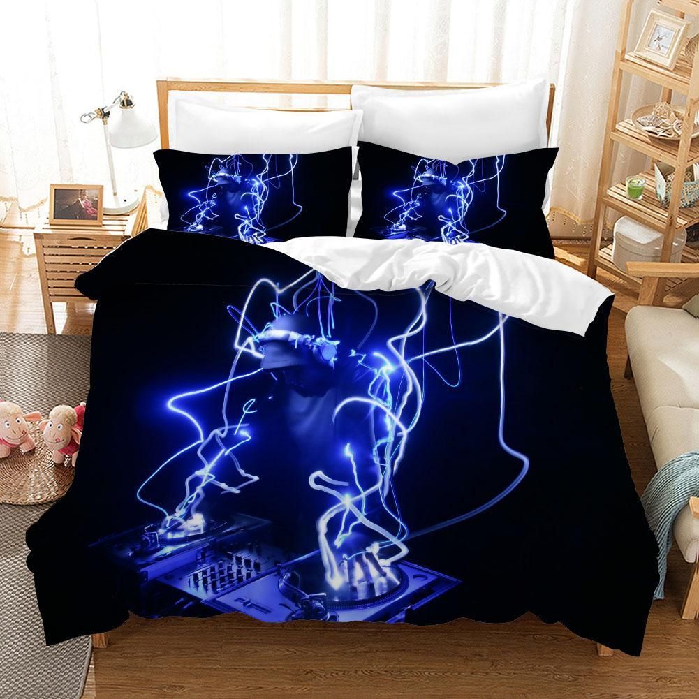 3d Blue Disc Jockey Music Dj Bedding Set