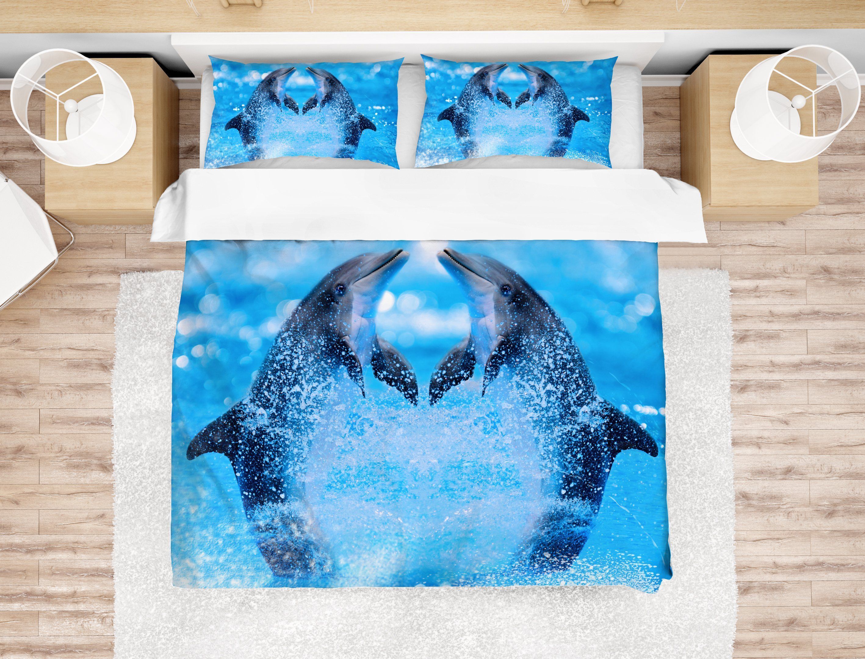 3d Blue Dolphin Bedding Set