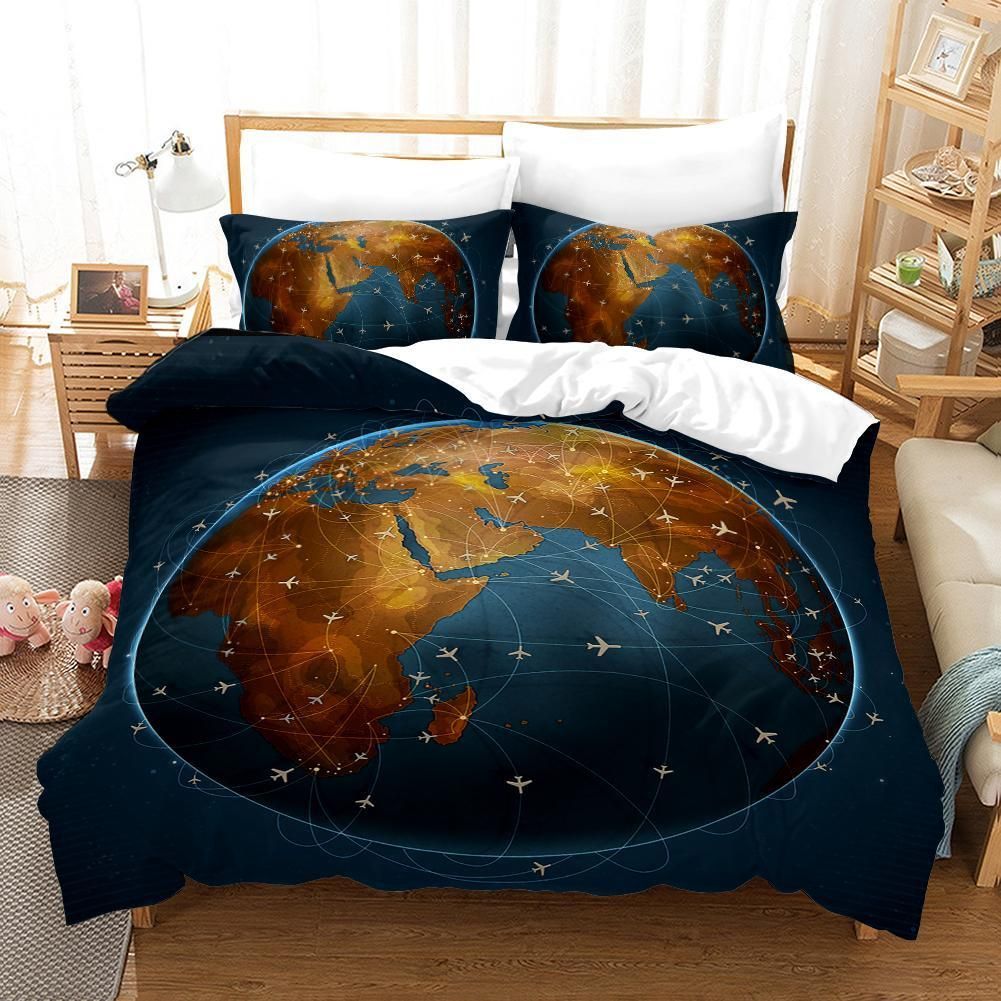 3d Blue Earth Aircraft Bedding Set